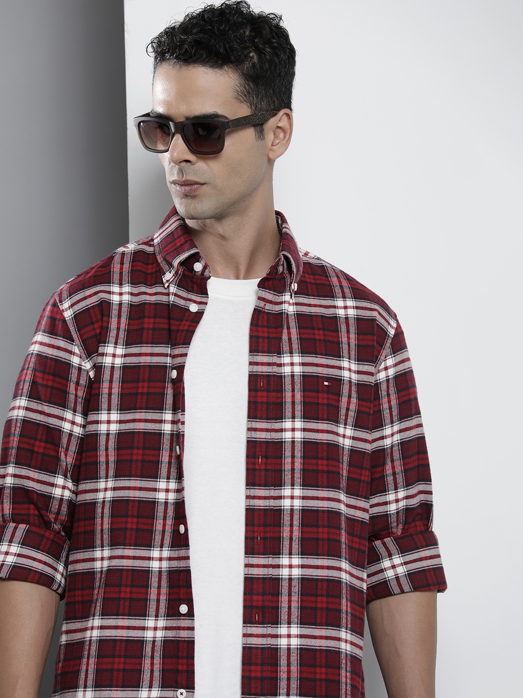 

Tommy Hilfiger Tartan Checked Pure Cotton Flannel Casual Shirt, Red