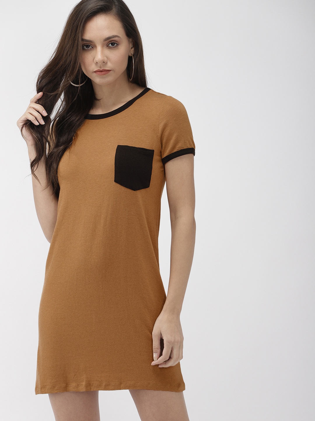 

FOREVER 21 Women Solid Tan Brown T-shirt Dress