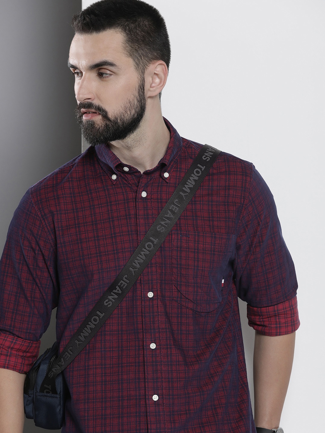 

Tommy Hilfiger Pure Cotton Checked Corduroy Casual Shirt, Red