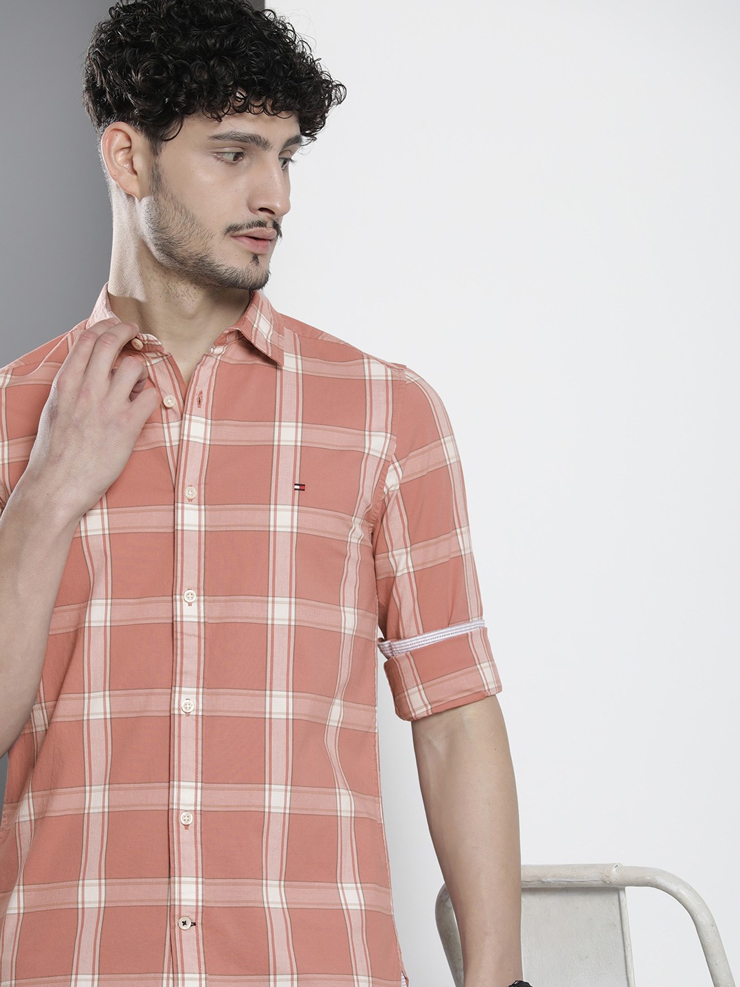 

Tommy Hilfiger Slim Fit Checked Casual Shirt, Peach