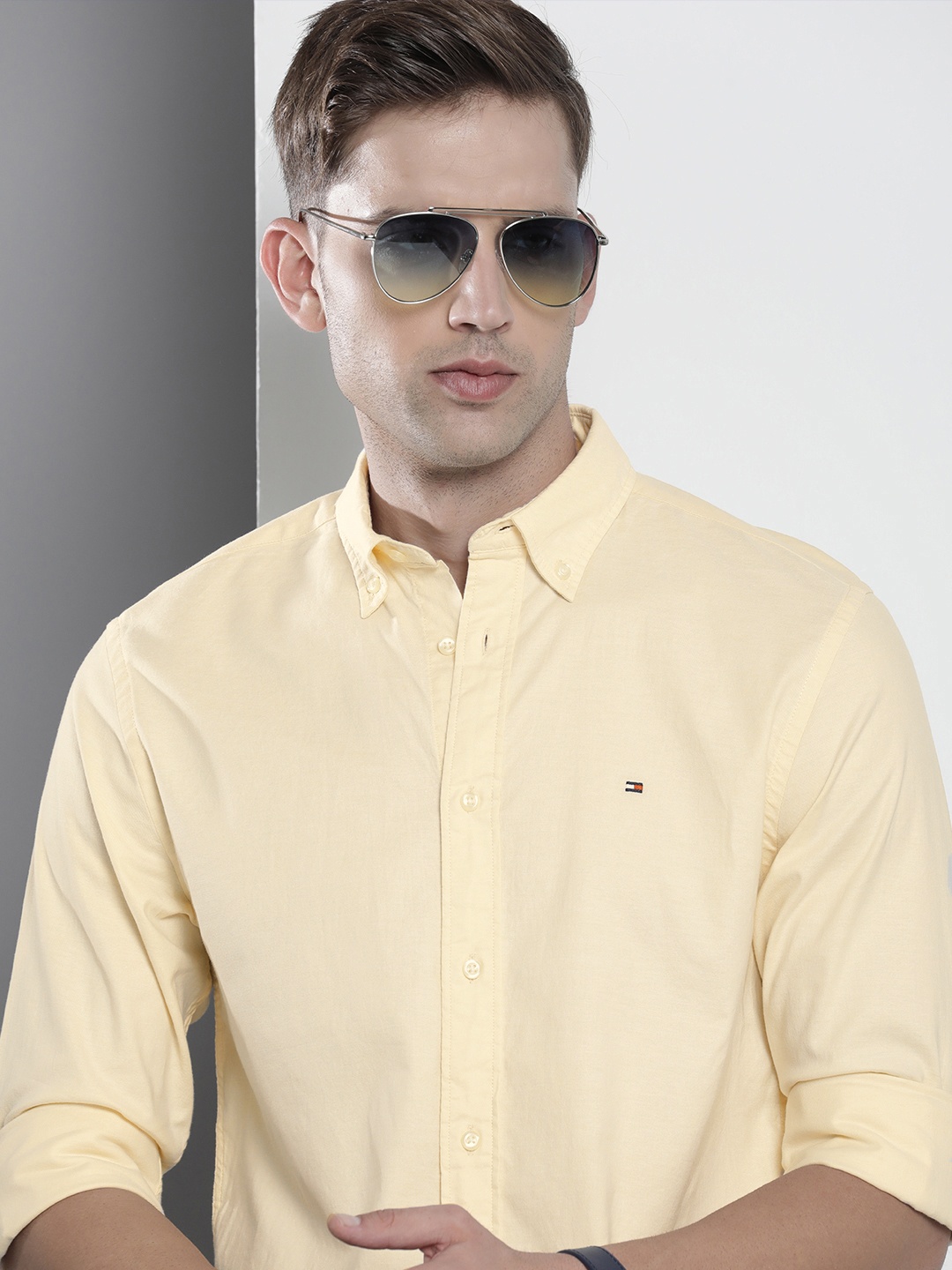 

Tommy Hilfiger Solid Regular Fit Button-Down Collar Casual Shirt, Yellow