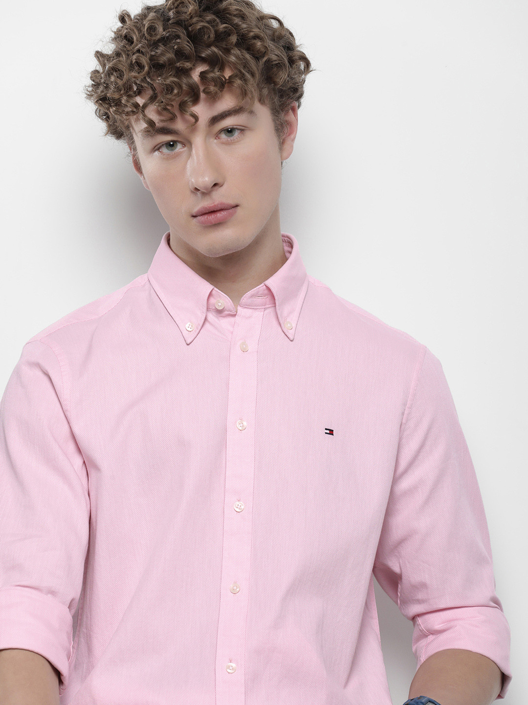 

Tommy Hilfiger Self Design Slim Fit Pure Cotton Casual Shirt, Pink