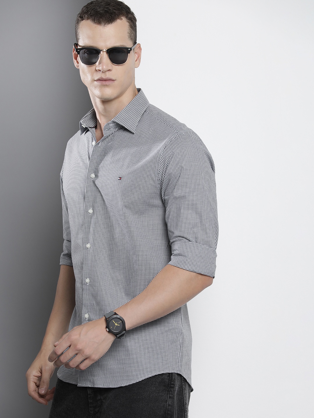 

Tommy Hilfiger Stretch Pure Cotton Checked Casual Shirt, Navy blue