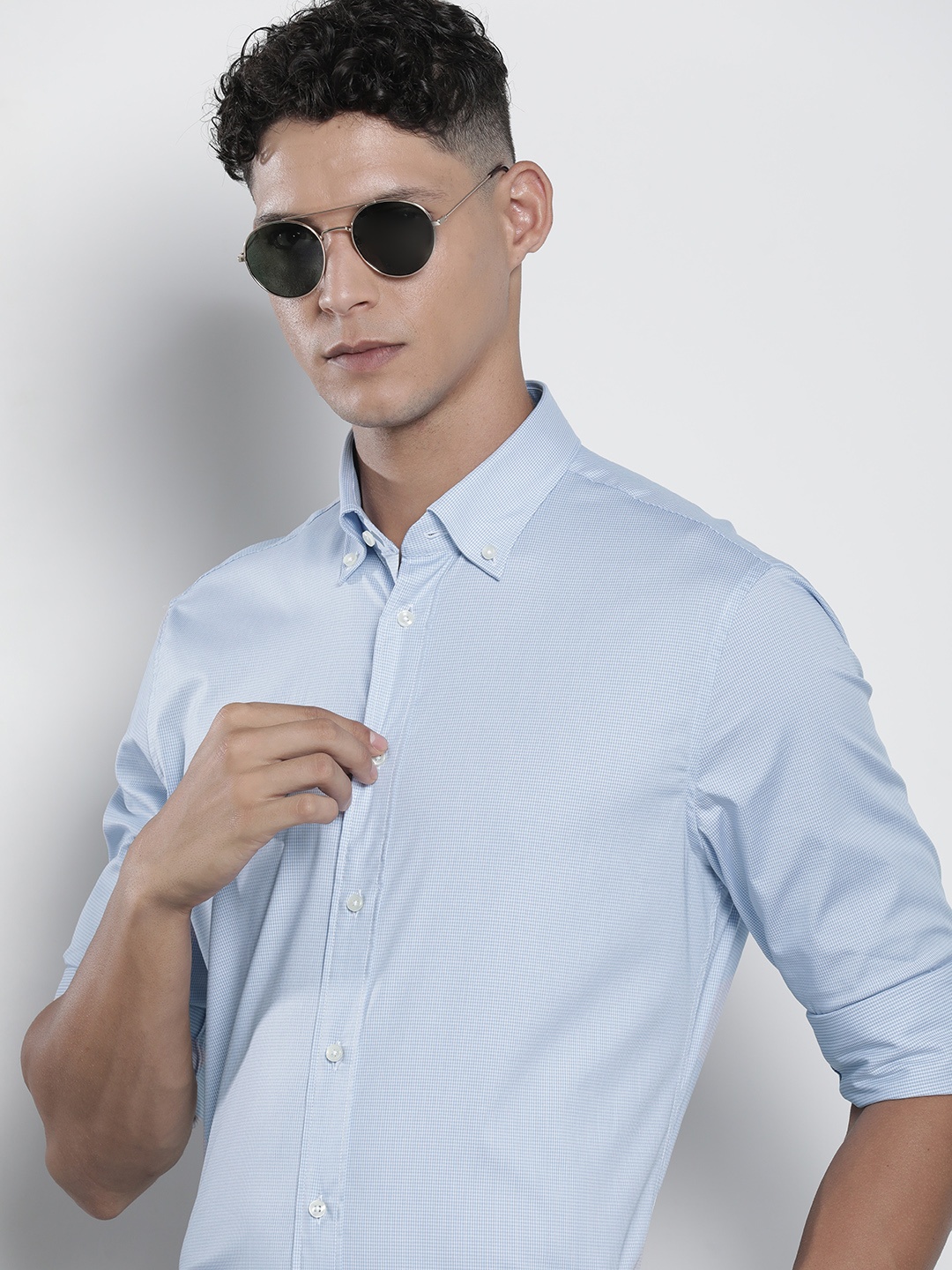 

Tommy Hilfiger Button-Down Collar Checked Full Sleeves Semiformal Shirt, Blue