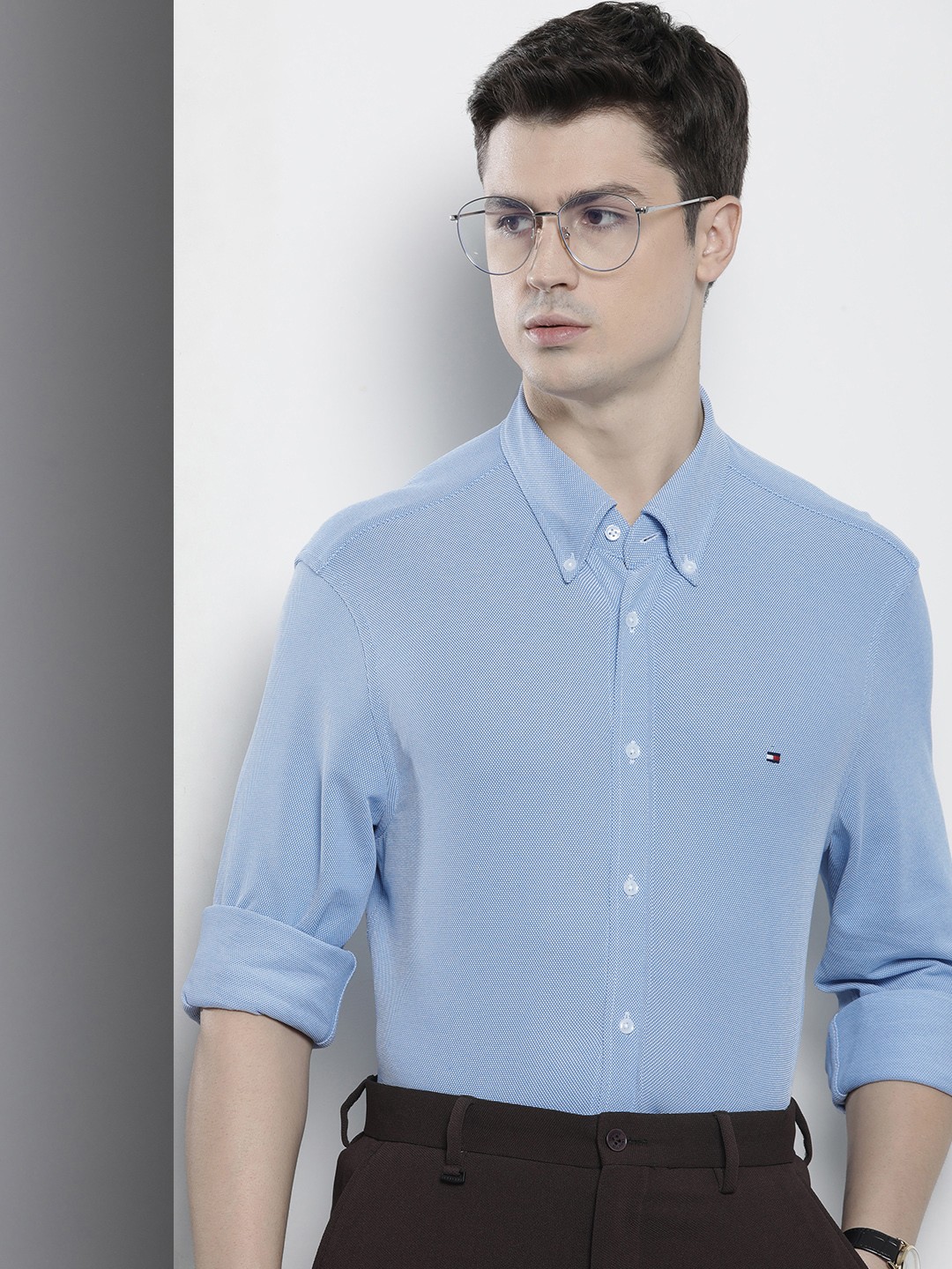 

Tommy Hilfiger Slim Fit Textured Knitted Semiformal Shirt, Blue
