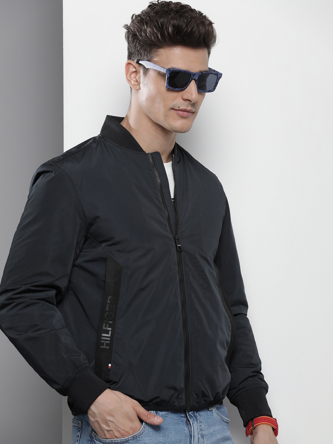 

Tommy Hilfiger Solid Stand-Collar Bomber Jacket, Navy blue