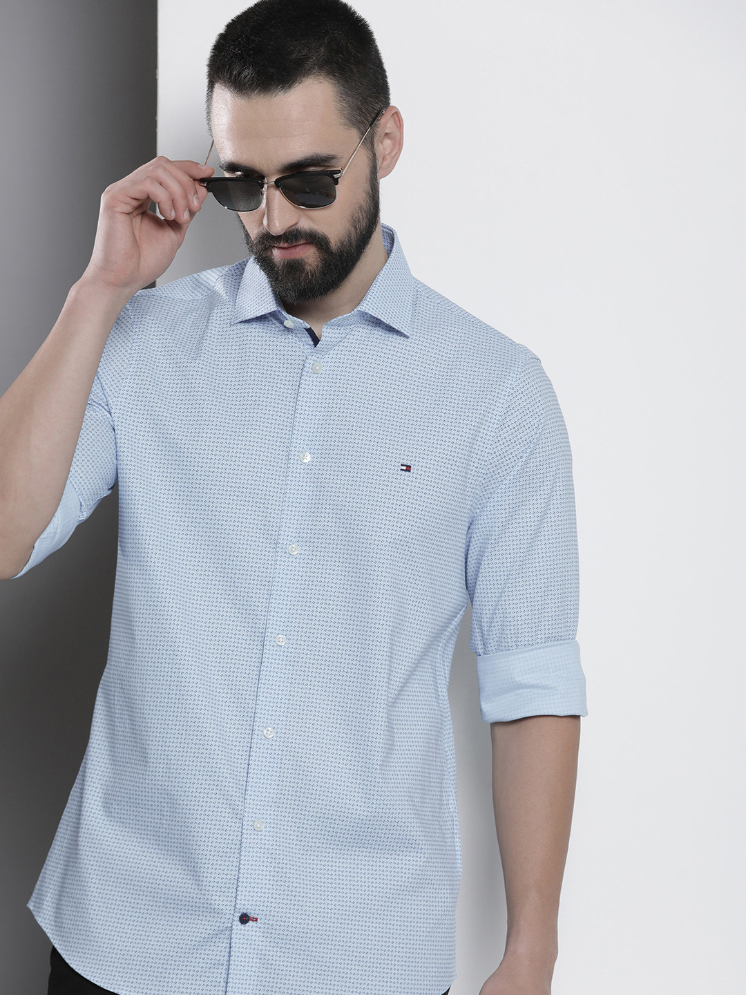 

Tommy Hilfiger Slim Fit Printed Pure Cotton Casual Shirt, Blue