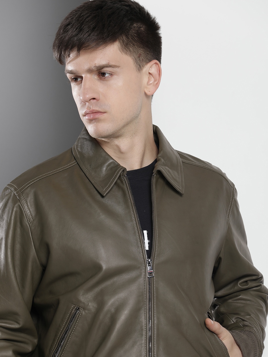 

Tommy Hilfiger Long Sleeves Genuine Leather Jacket, Olive