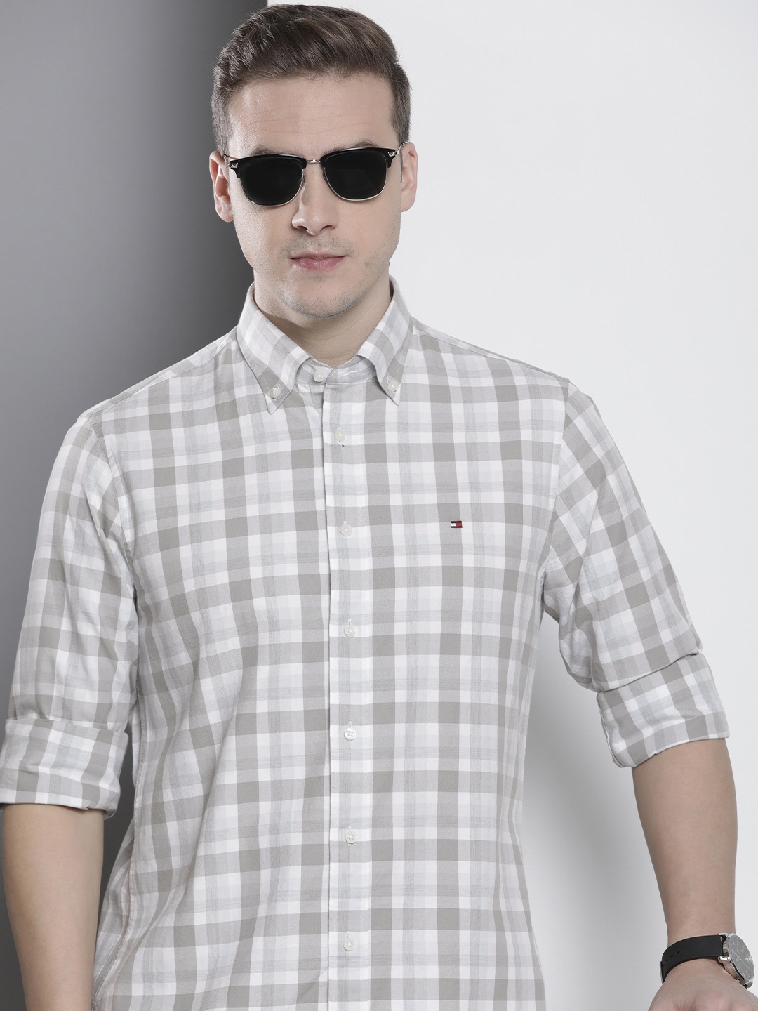 

Tommy Hilfiger Pure Cotton Tartan Checked Casual Shirt, White