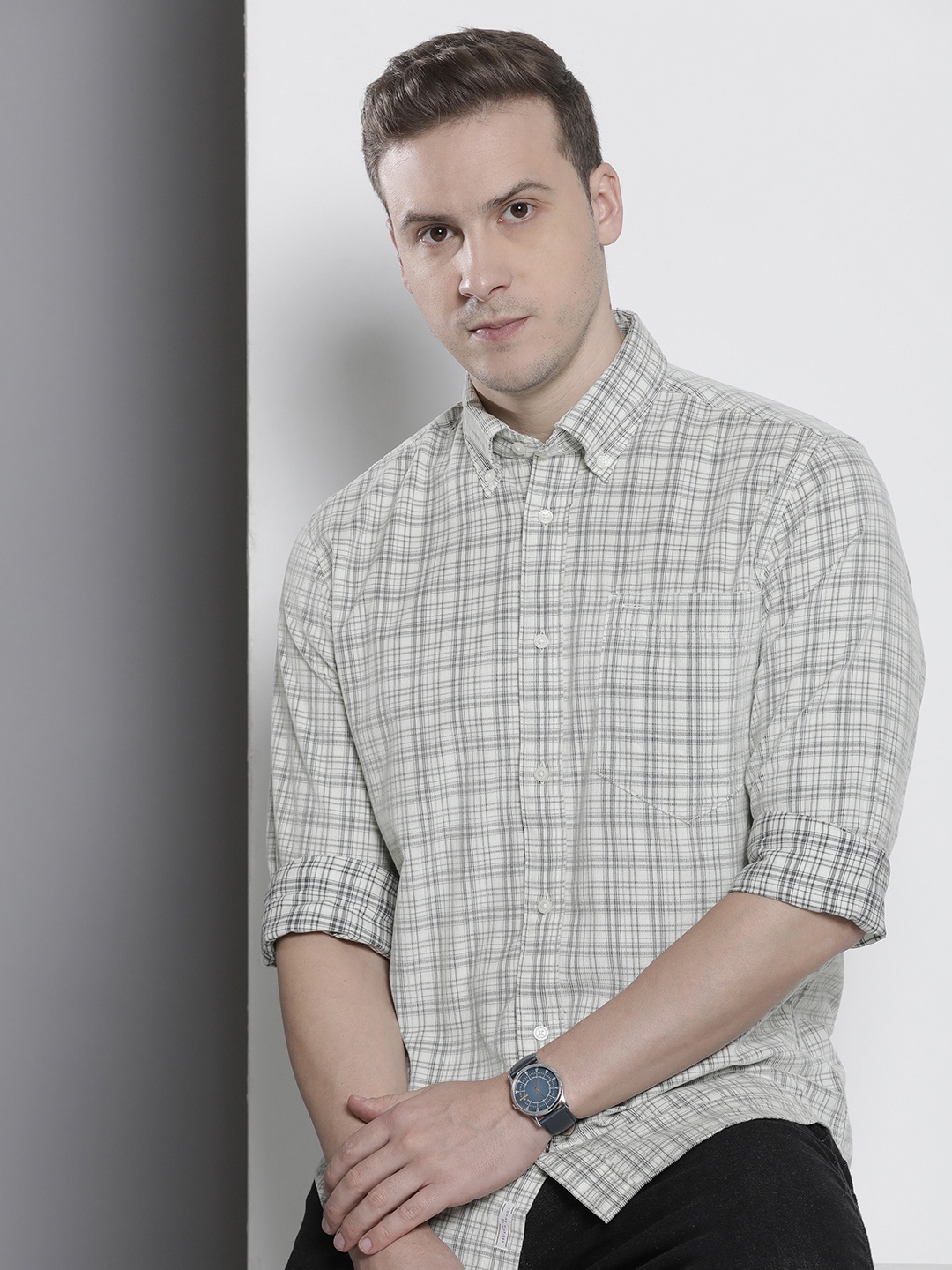

Tommy Hilfiger Pure Cotton Checked Corduroy Casual Shirt, Beige