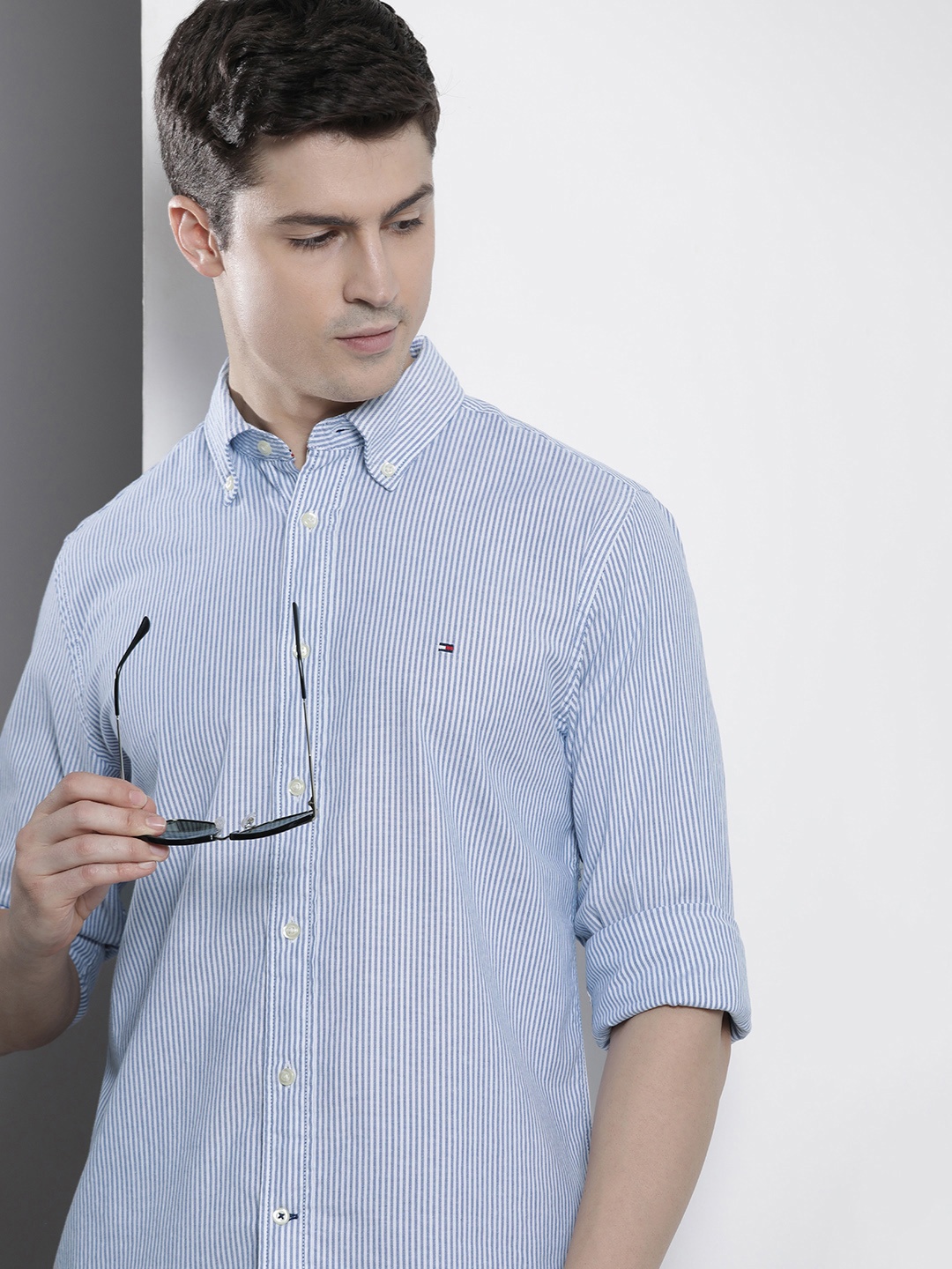 

Tommy Hilfiger Button-Down Collar Vertical Striped Casual Shirt, Blue