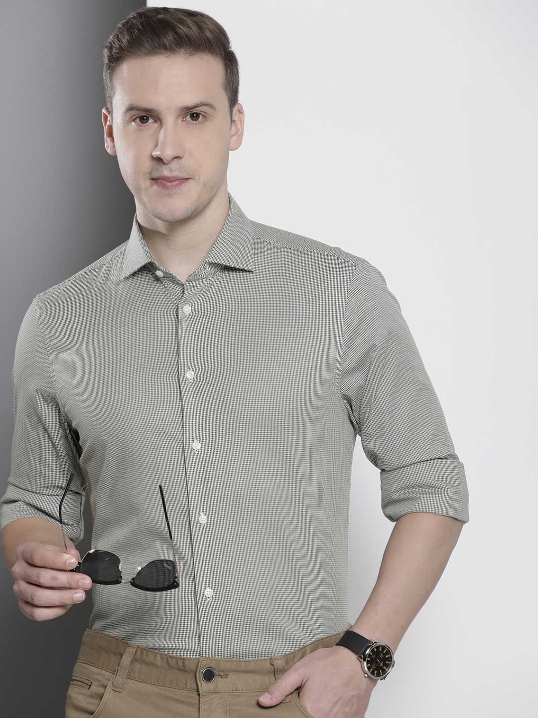 

Tommy Hilfiger Self Design Textured Slim Fit Casual Shirt, Olive