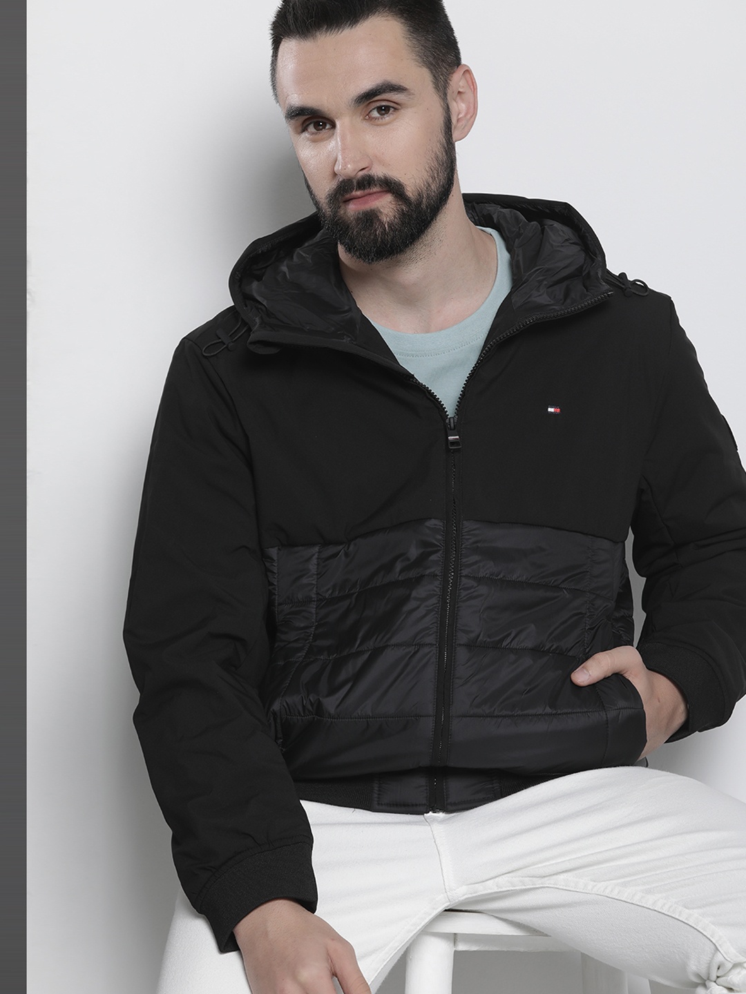 

Tommy Hilfiger Sustainable Water Resistant Hooded Padded Bomber Jacket, Black