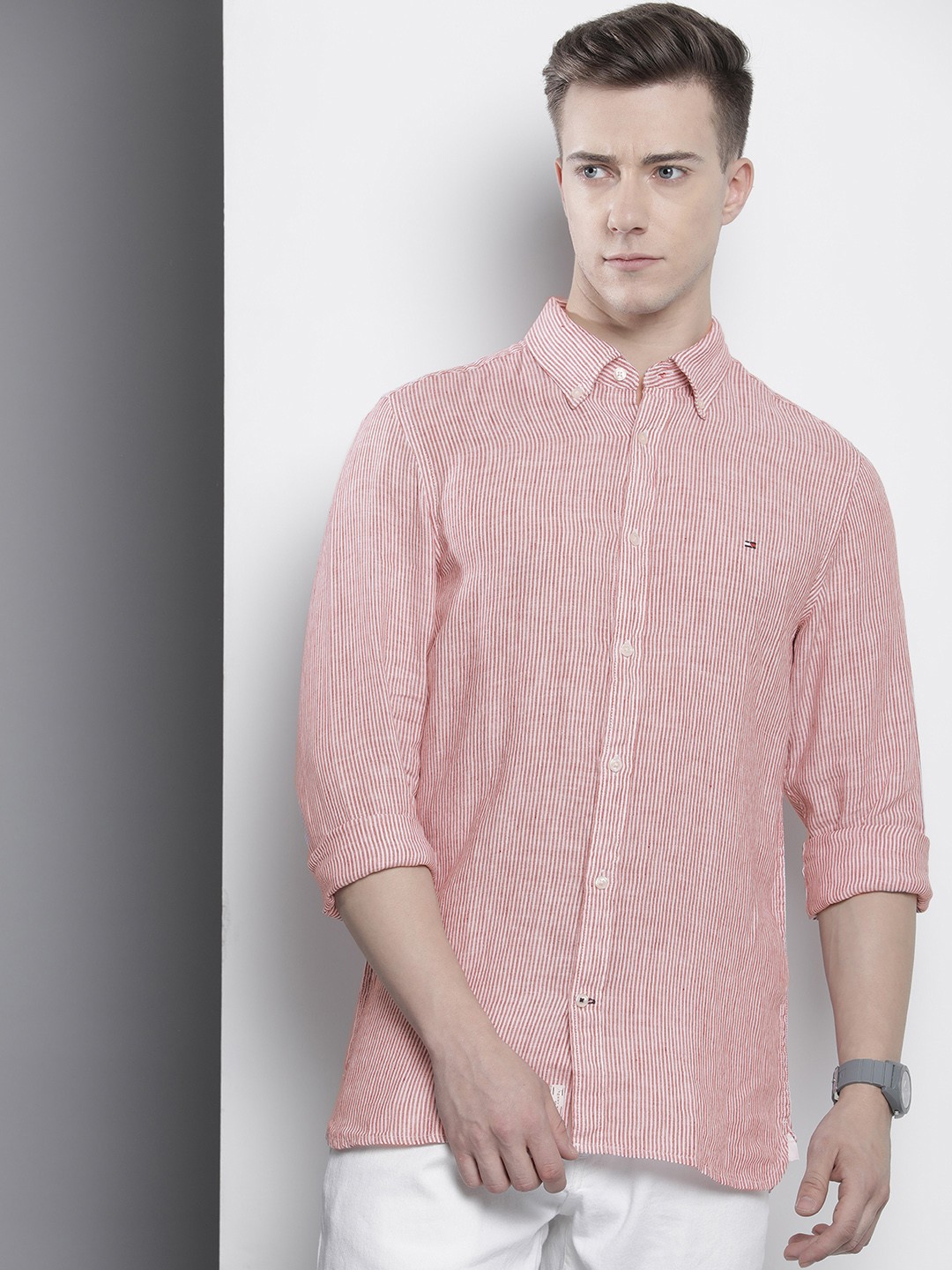 

Tommy Hilfiger Slim Fit Striped Casual Shirt, Red