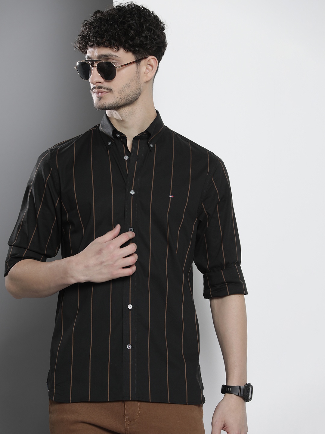 

Tommy Hilfiger Slim Fit Striped Casual Shirt, Black