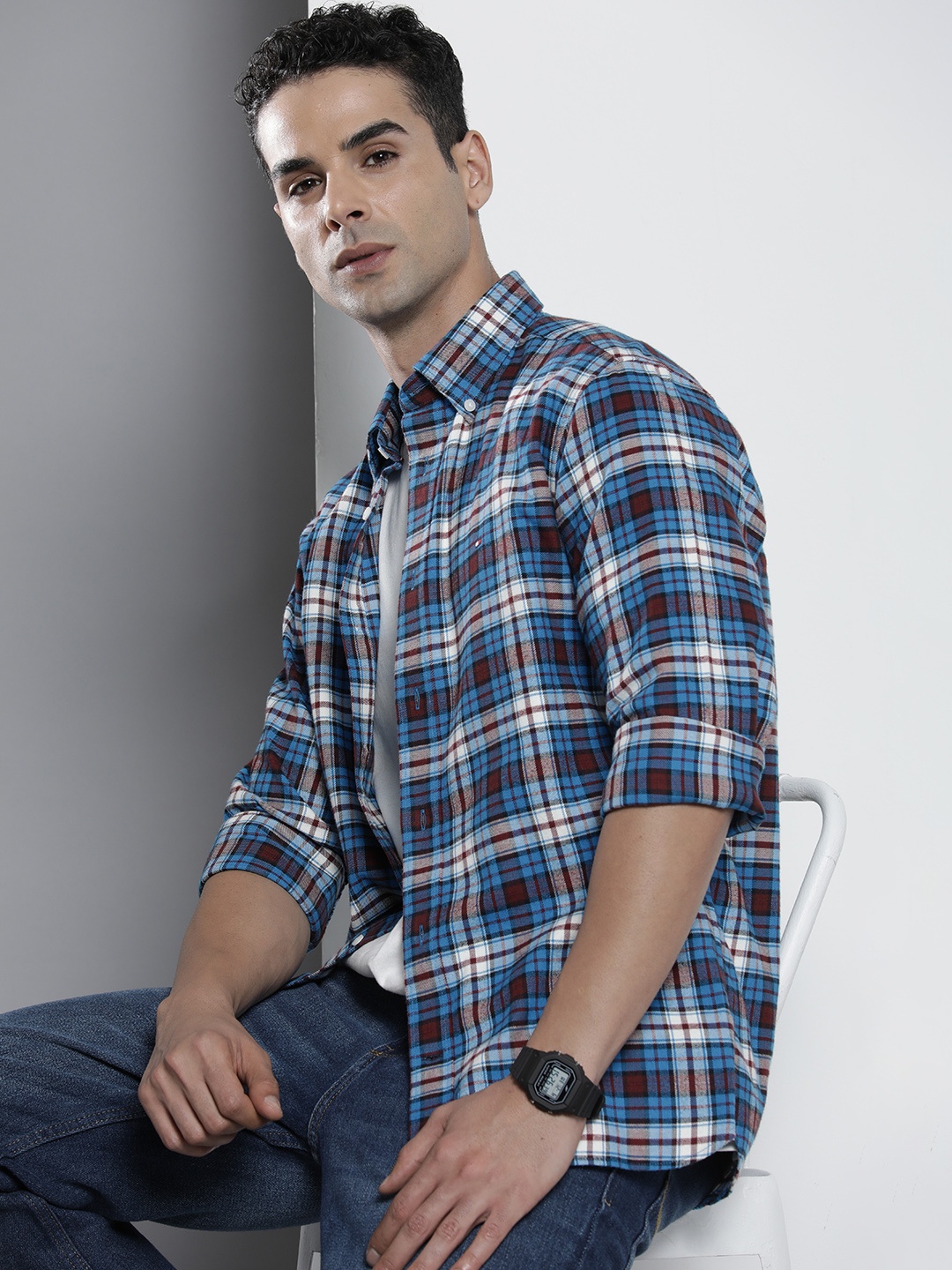 

Tommy Hilfiger Tartan Checked Pure Cotton Flannel Casual Shirt, Blue