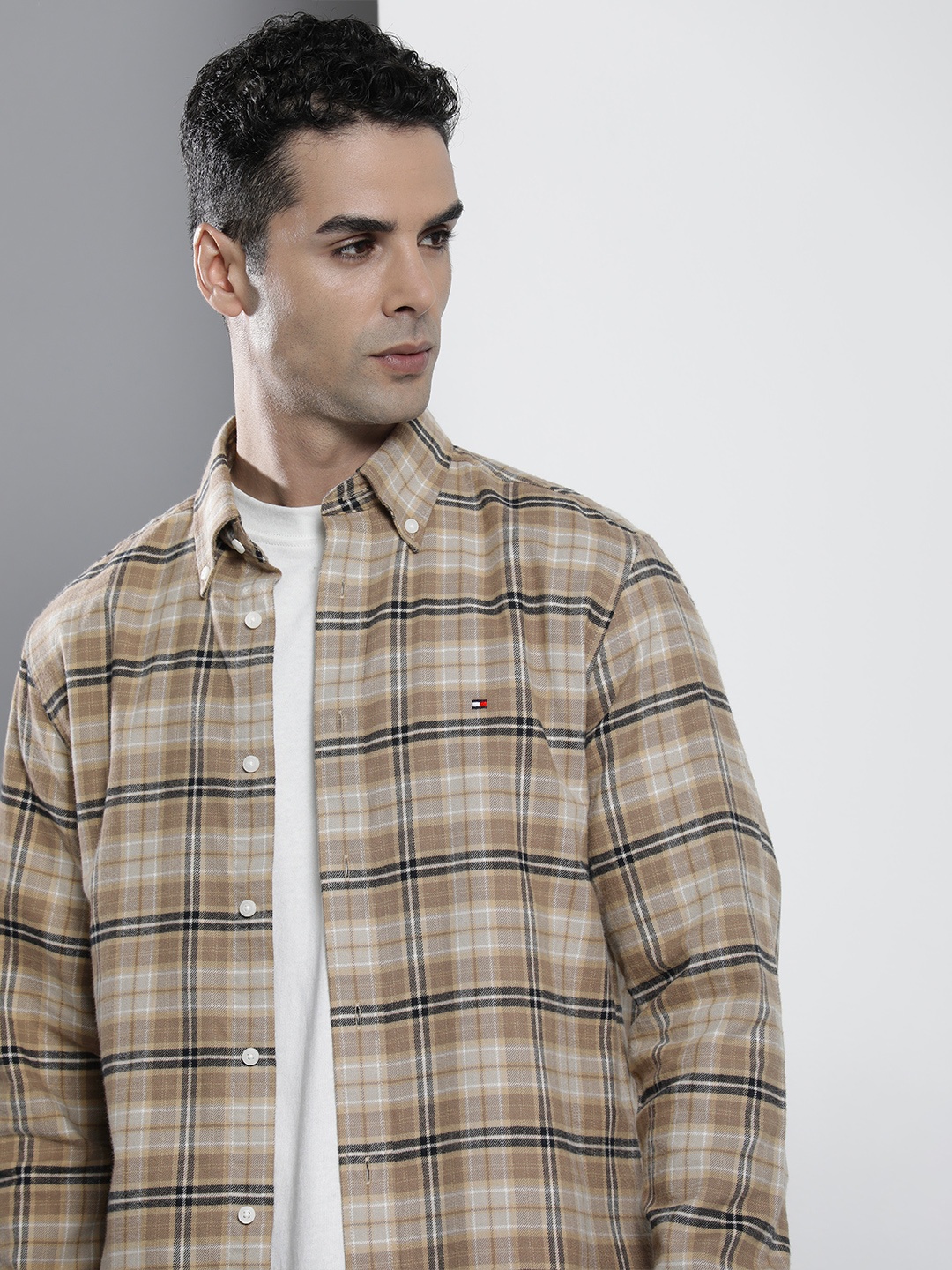 

Tommy Hilfiger Tartan Checked Pure Cotton Flannel Casual Shirt, Khaki