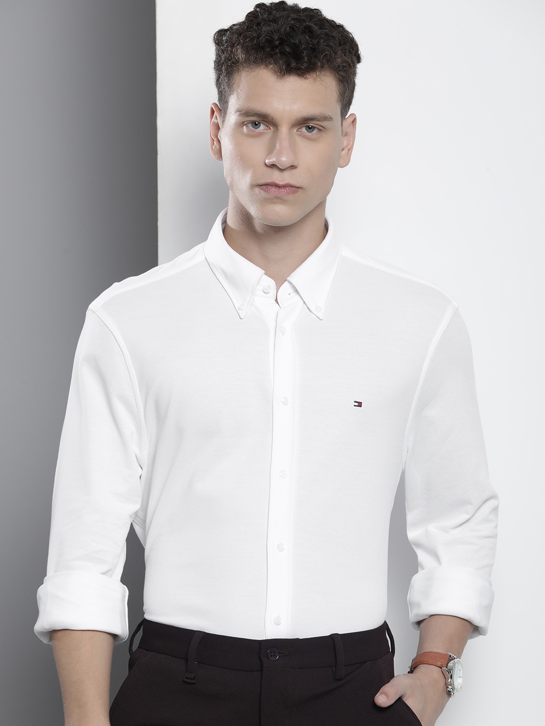 

Tommy Hilfiger Slim Fit Textured Knitted Semiformal Shirt, White