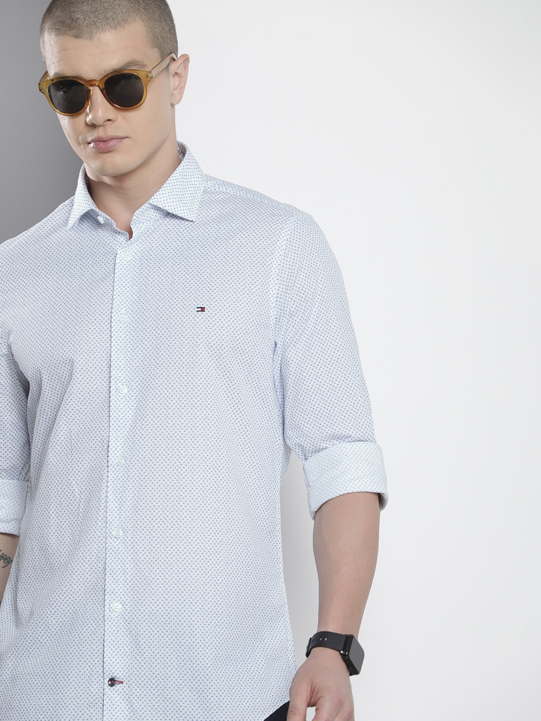 

Tommy Hilfiger Slim Fit Floral Printed Pure Cotton Casual Shirt, Blue