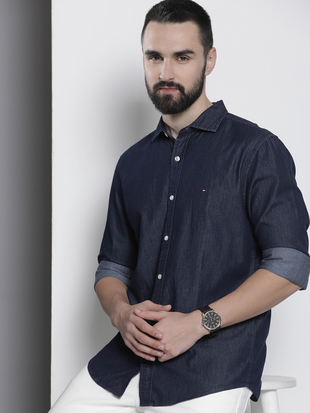 

Tommy Hilfiger Chambray Pure Cotton Casual Shirt, Navy blue