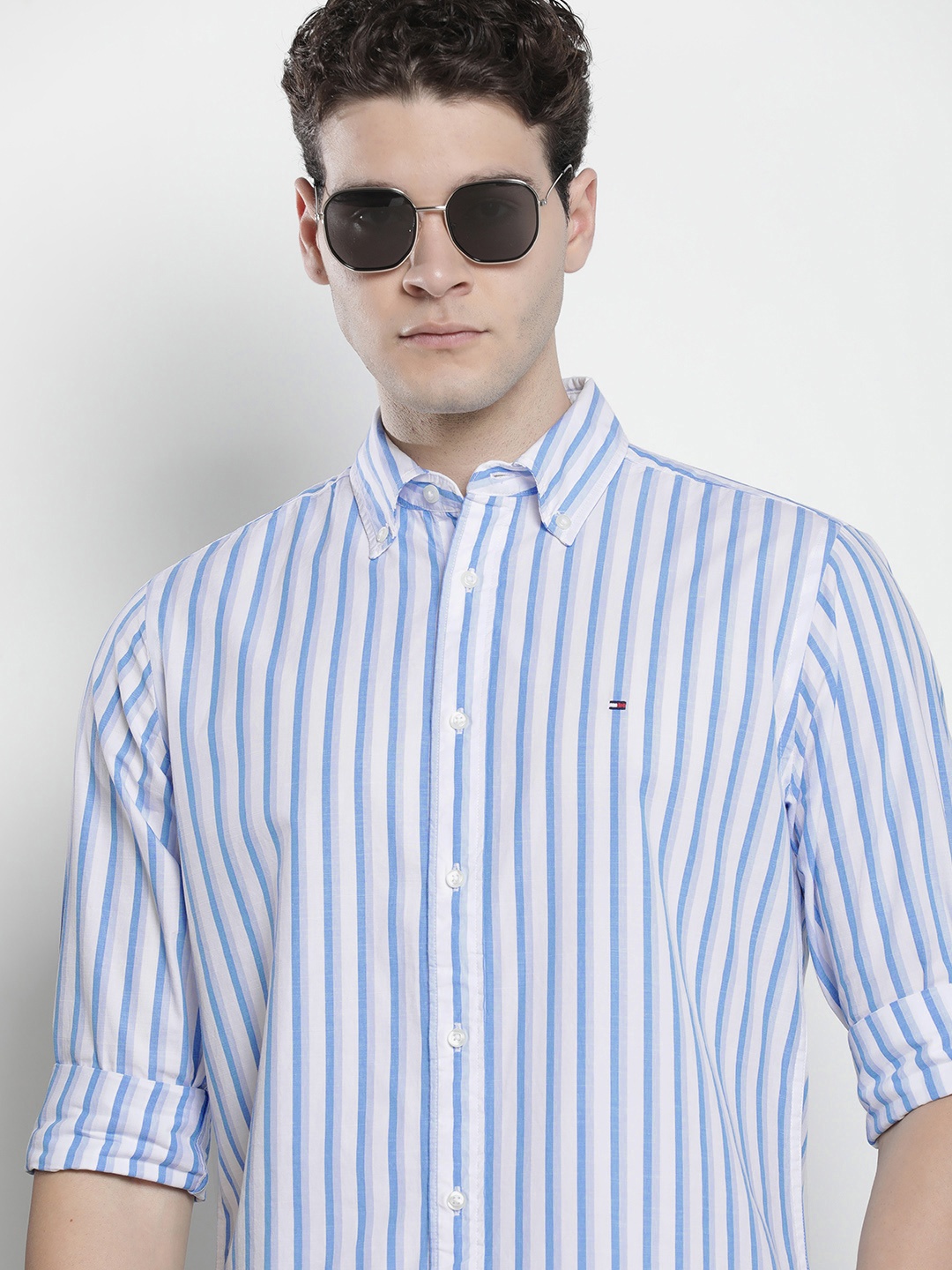 

Tommy Hilfiger Striped Pure Cotton Casual Shirt, Blue