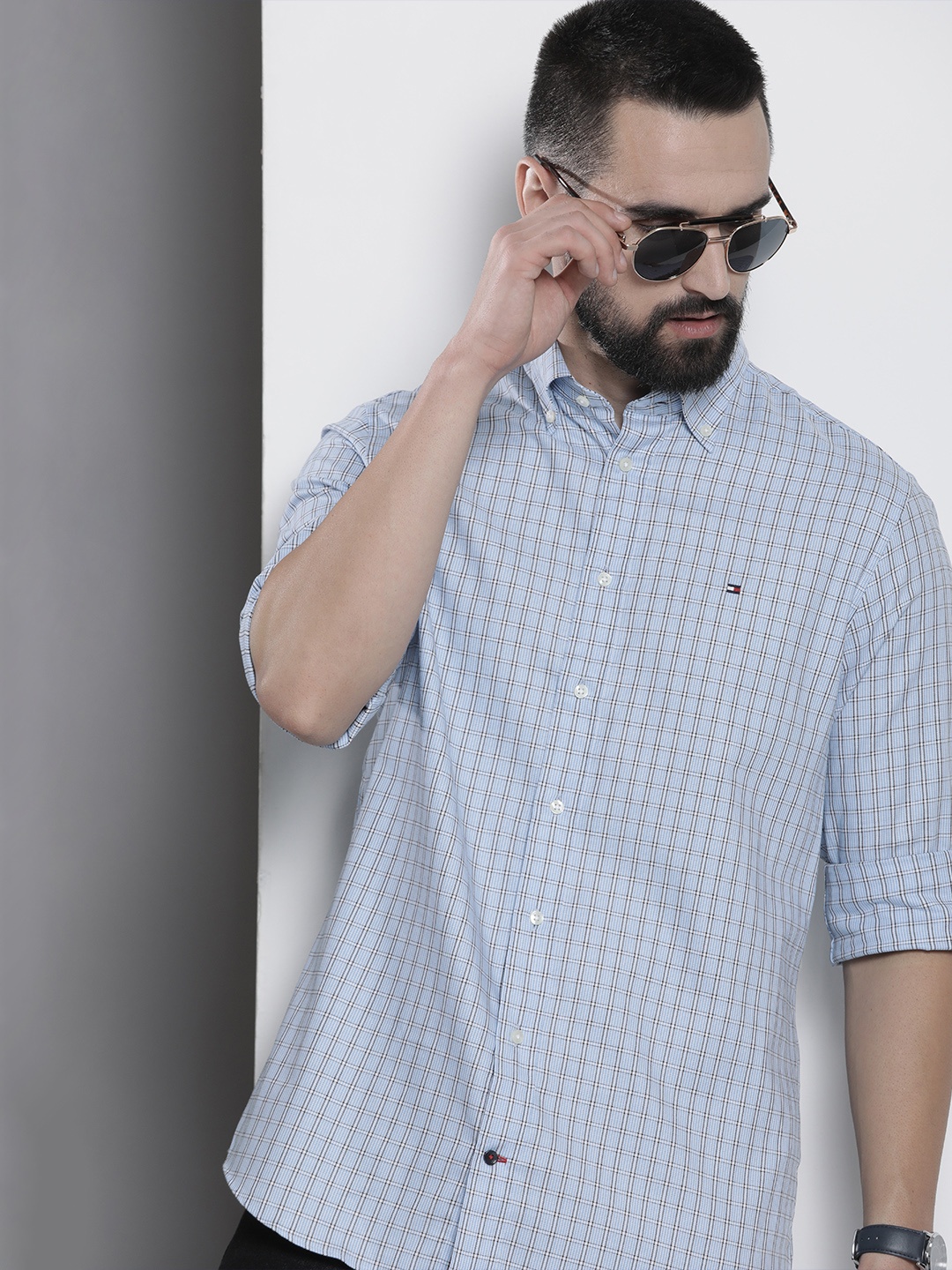

Tommy Hilfiger Pure Cotton Checked Casual Shirt, Blue