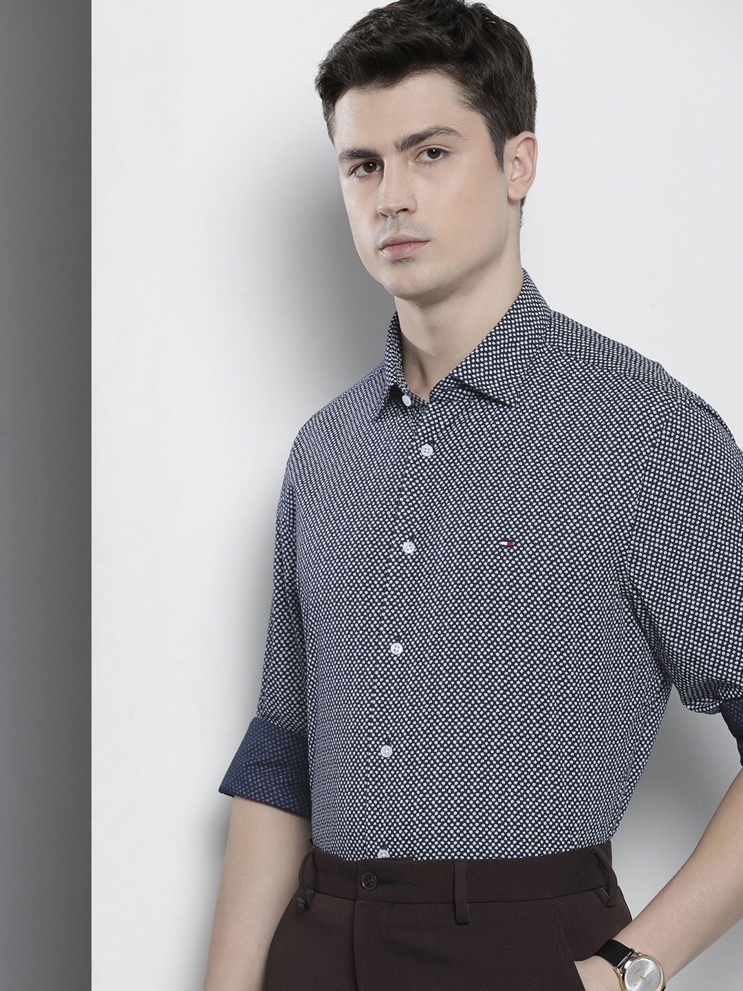 

Tommy Hilfiger Floral Printed Pure Cotton Semiformal Shirt, Navy blue