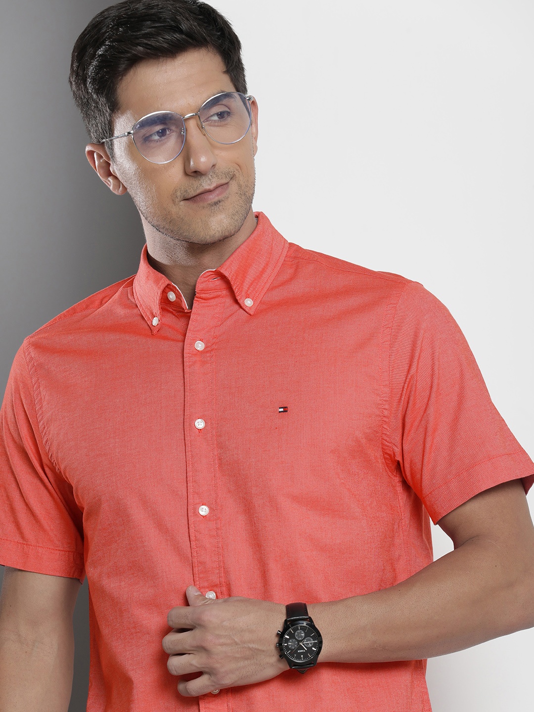 

Tommy Hilfiger Solid Button-Down Collar Casual Shirt, Coral