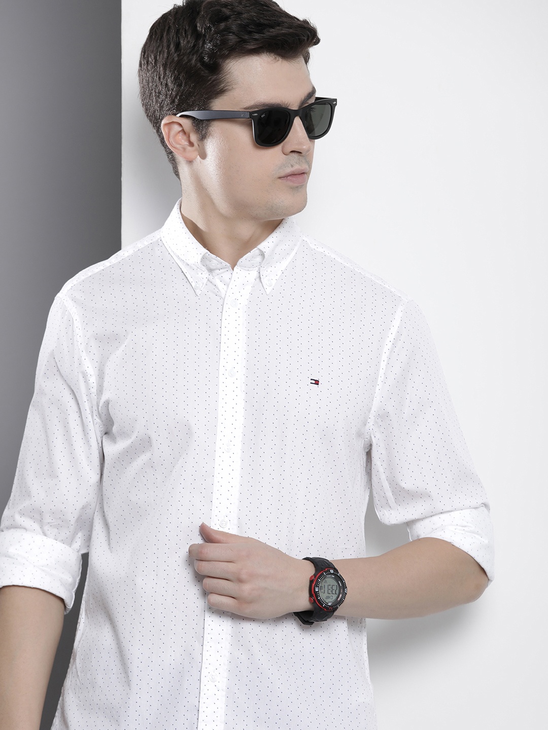 

Tommy Hilfiger Pure Cotton Geometric Printed Button-Down Collar Slim Fit Casual Shirt, White