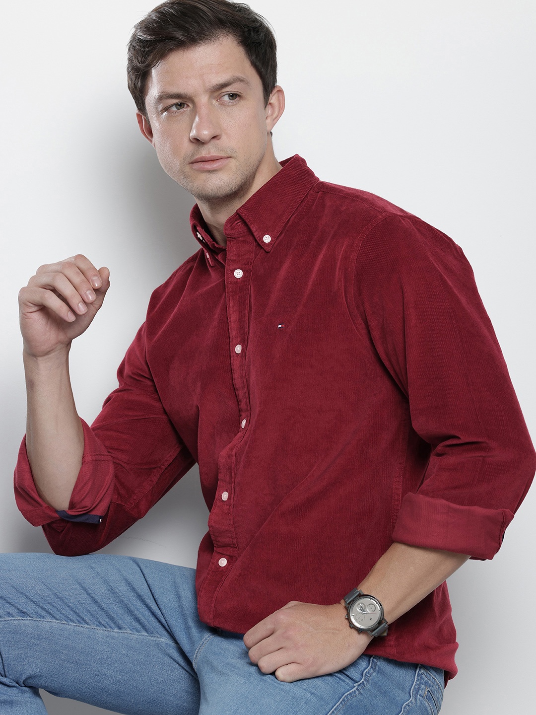 

Tommy Hilfiger Corduroy Button-Down Collar Casual Shirt, Maroon