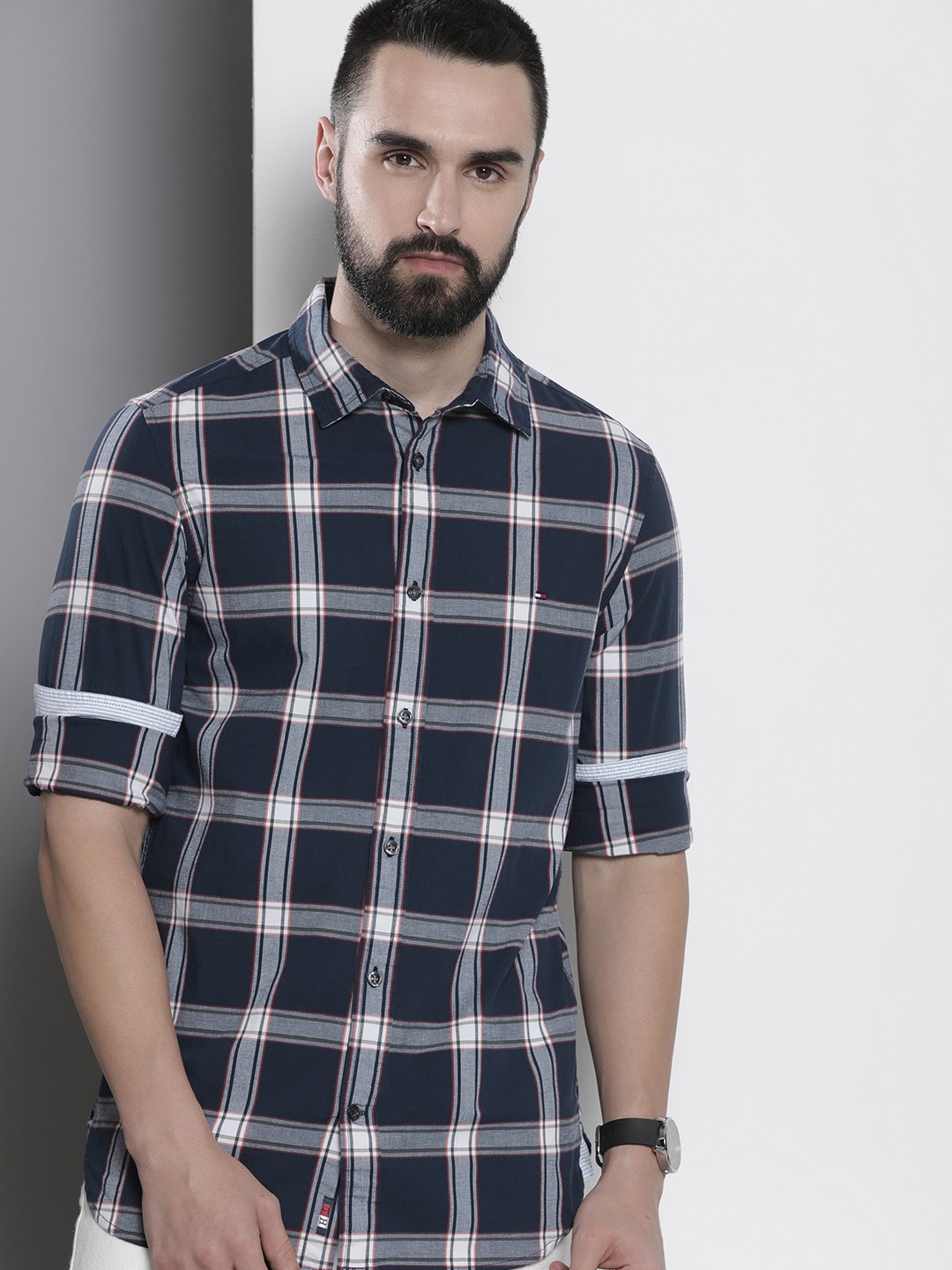

Tommy Hilfiger Stretch Slim Fit Checked Casual Shirt, Navy blue