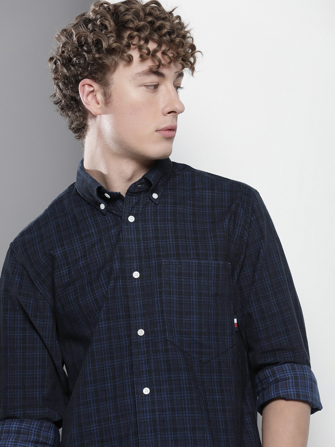 

Tommy Hilfiger Tartan Checked Pure Cotton Corduroy Casual Shirt, Navy blue