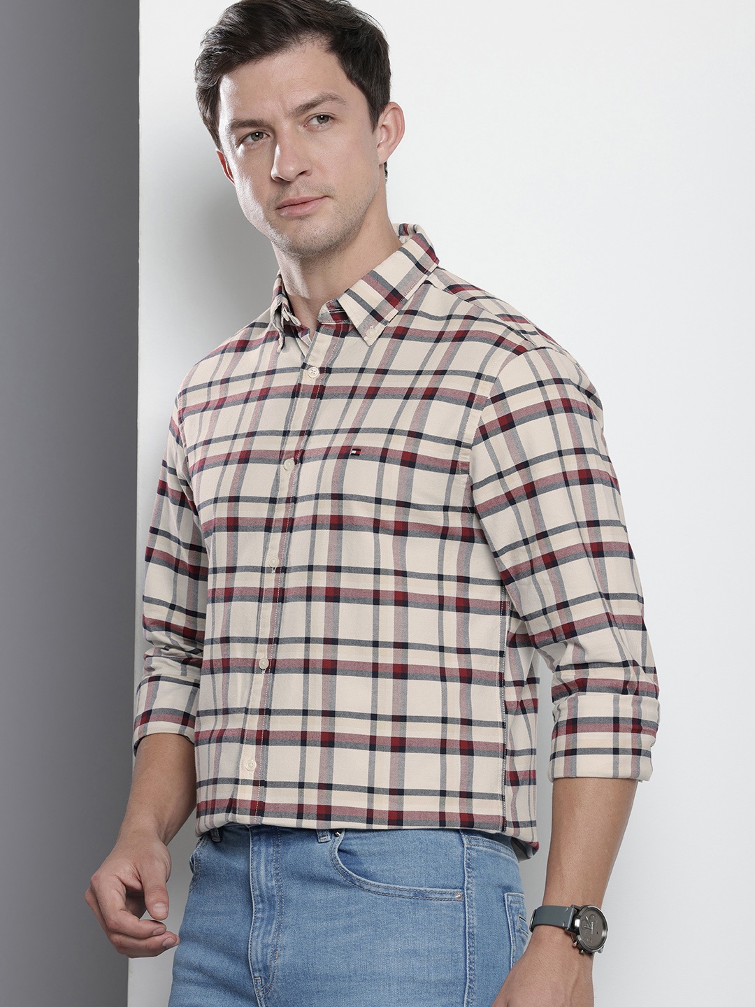 

Tommy Hilfiger Pure Cotton Tartan Checks Casual Shirt, Off white