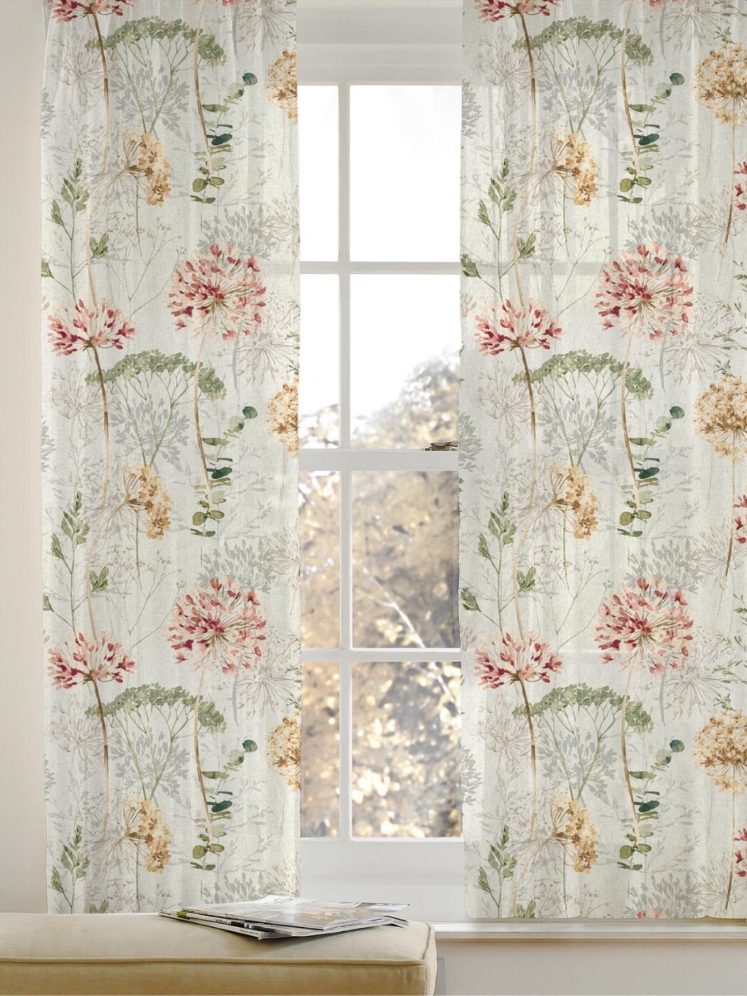 haus & kinder Green & Red 2 Pieces Linen Floral Sheer Door Curtains