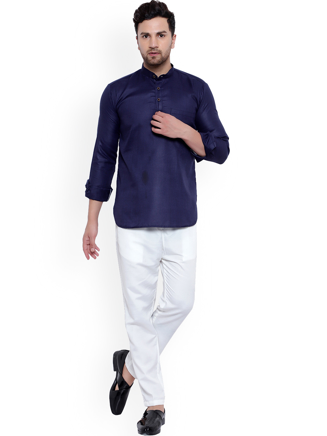 

ONNIX Mandarin Collar Kurta with Trousers, Navy blue