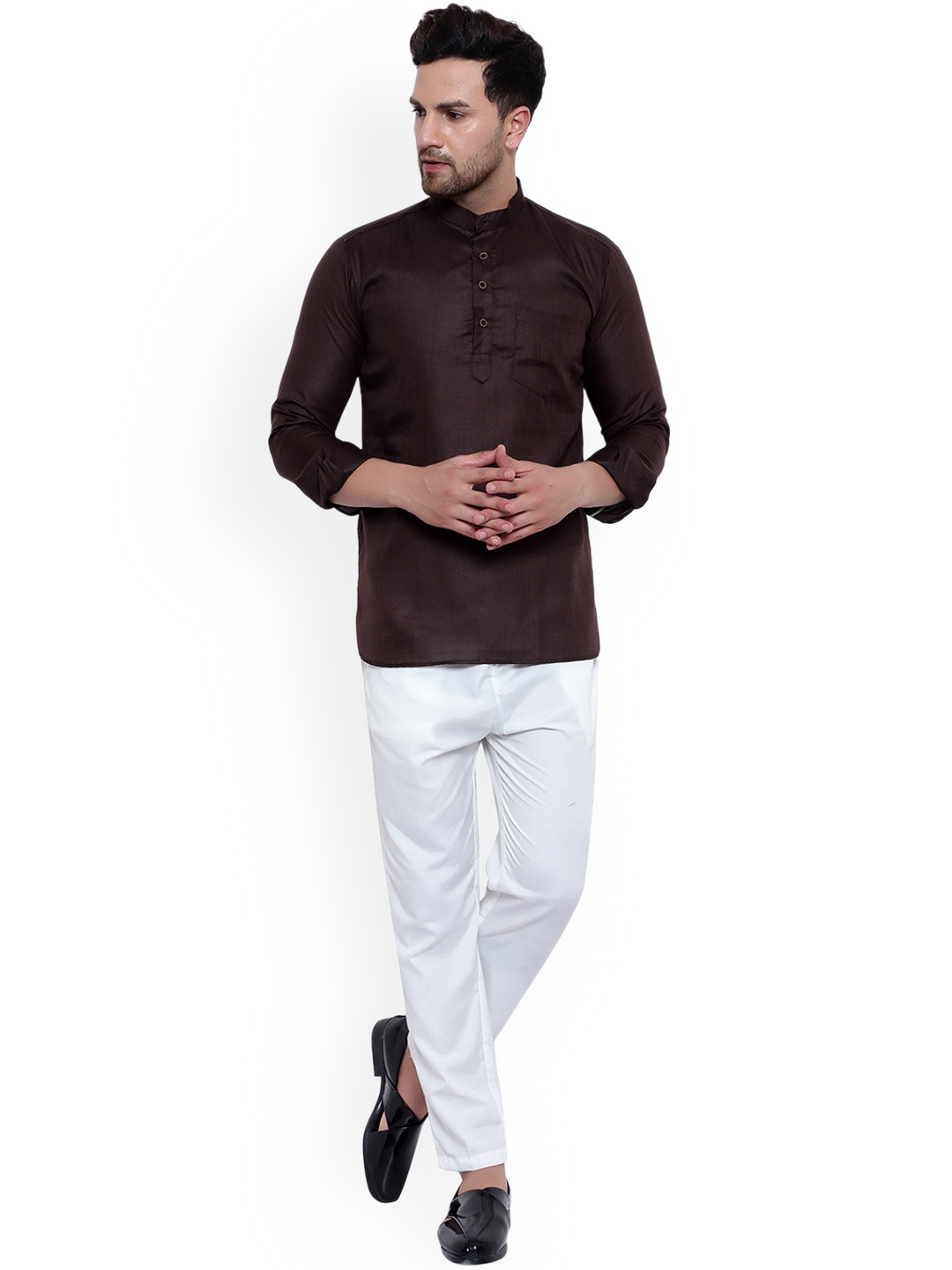 

ONNIX Mandarin Collar Kurta With Trousers, Brown