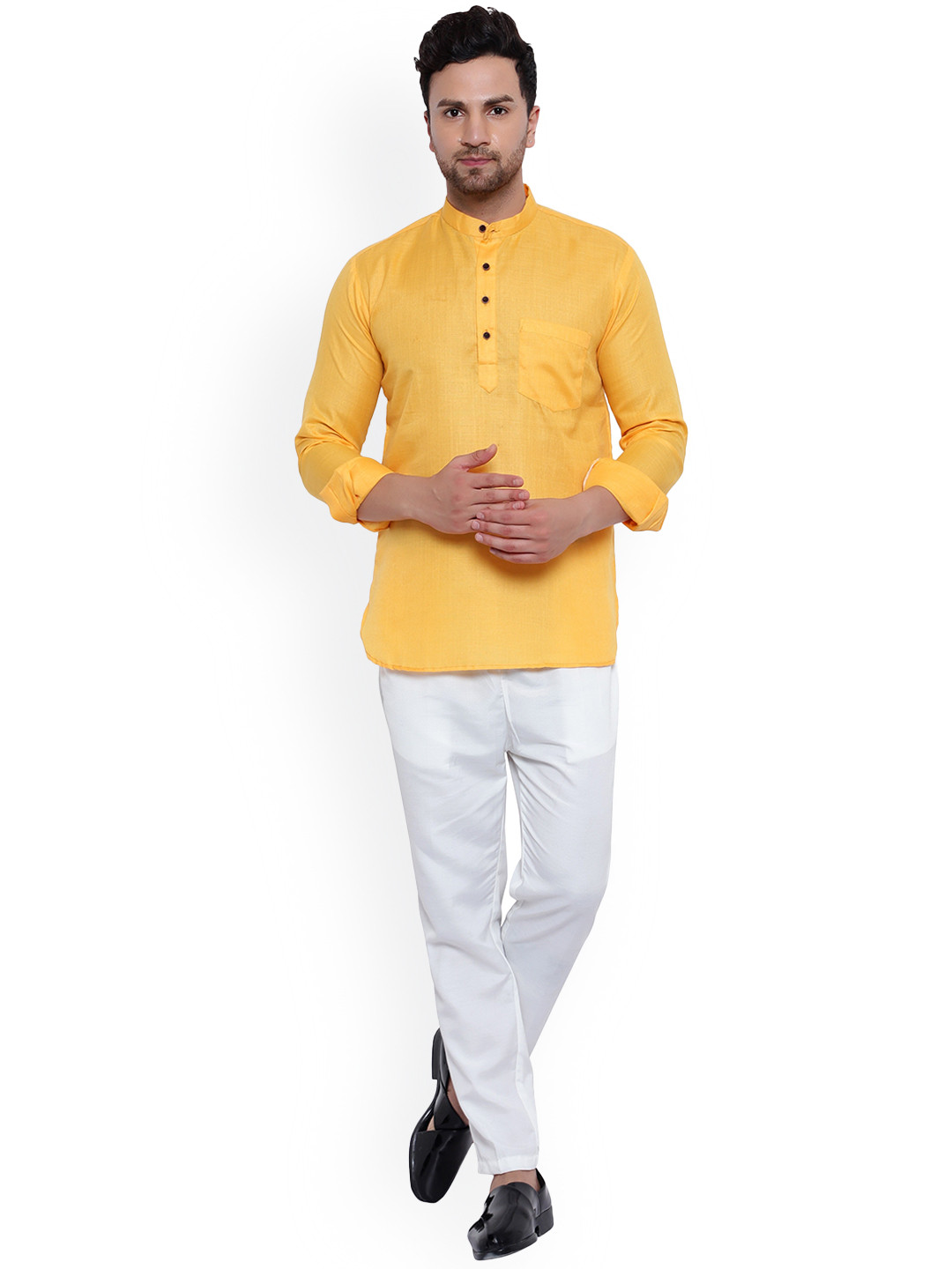 

ONNIX Mandarin Collar Kurta With Trousers, Mustard