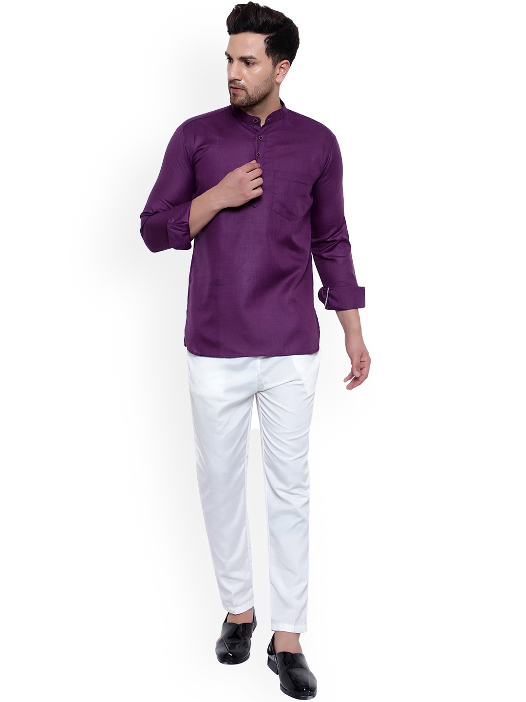 

ONNIX Mandarin Collar Kurta With Trousers, Purple