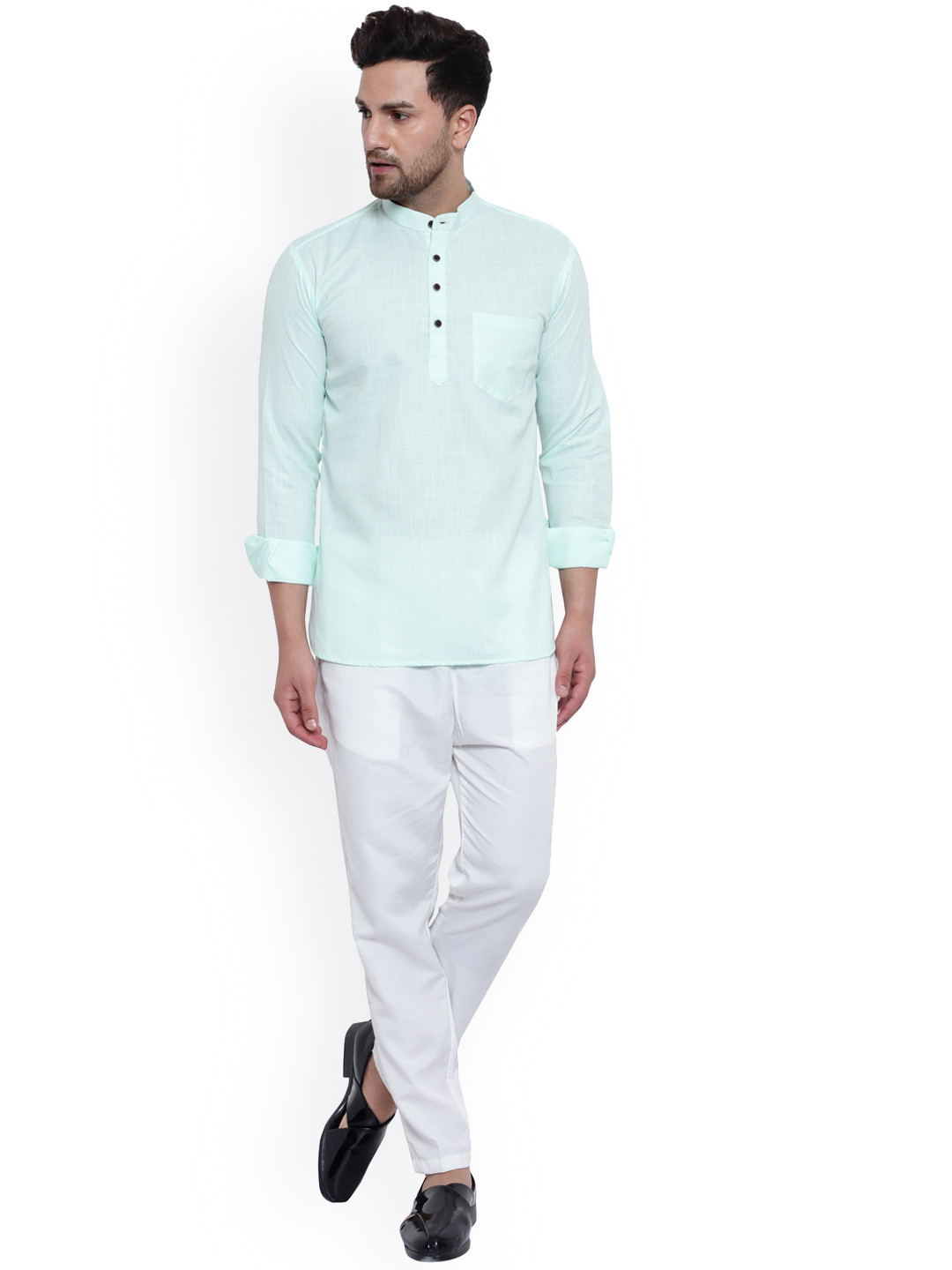

ONNIX Mandarin Collar Kurta With Trousers, Sea green