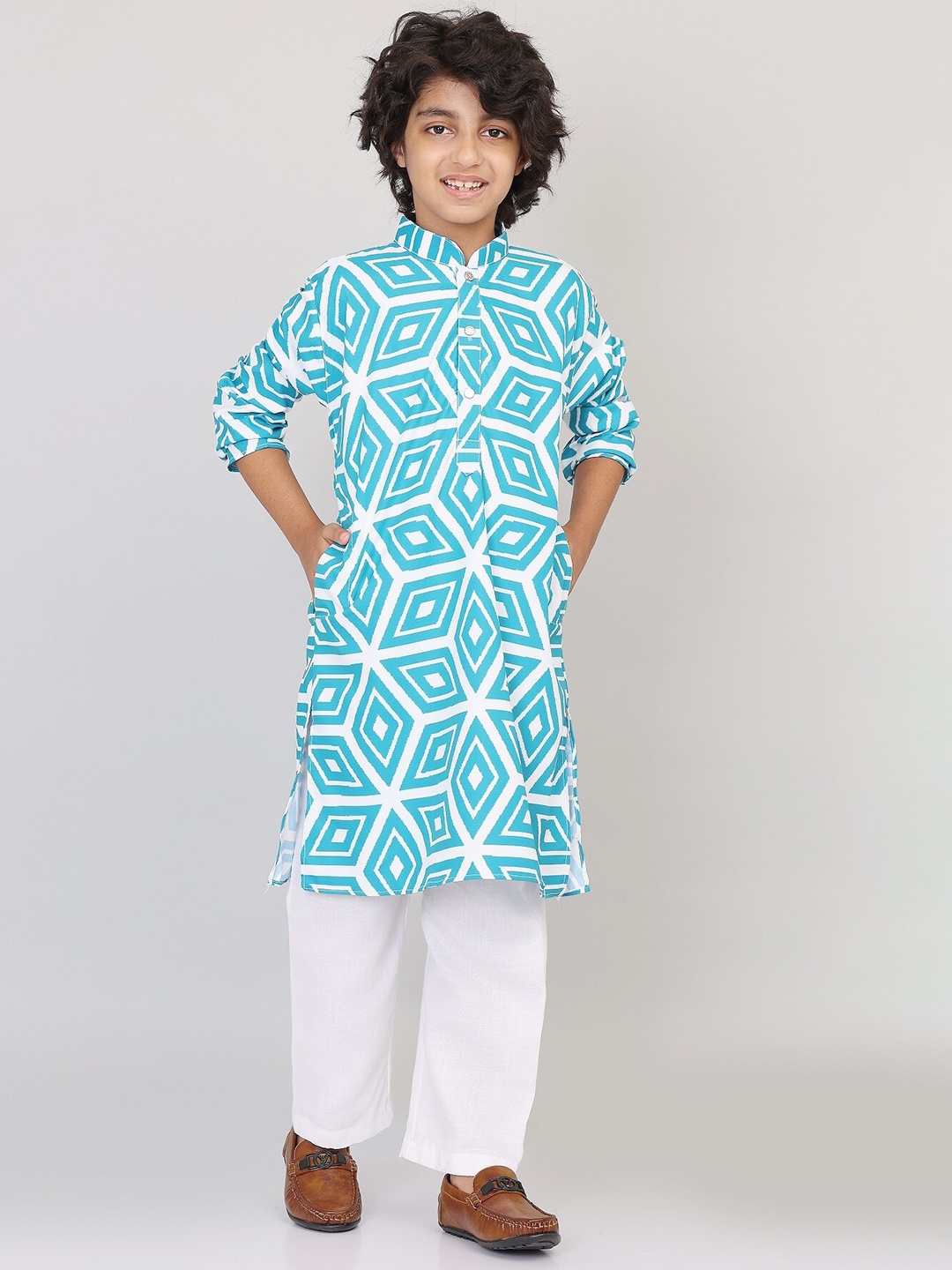 

SmartRAHO Boys Geometric Printed Kurta with Pyjamas, Blue