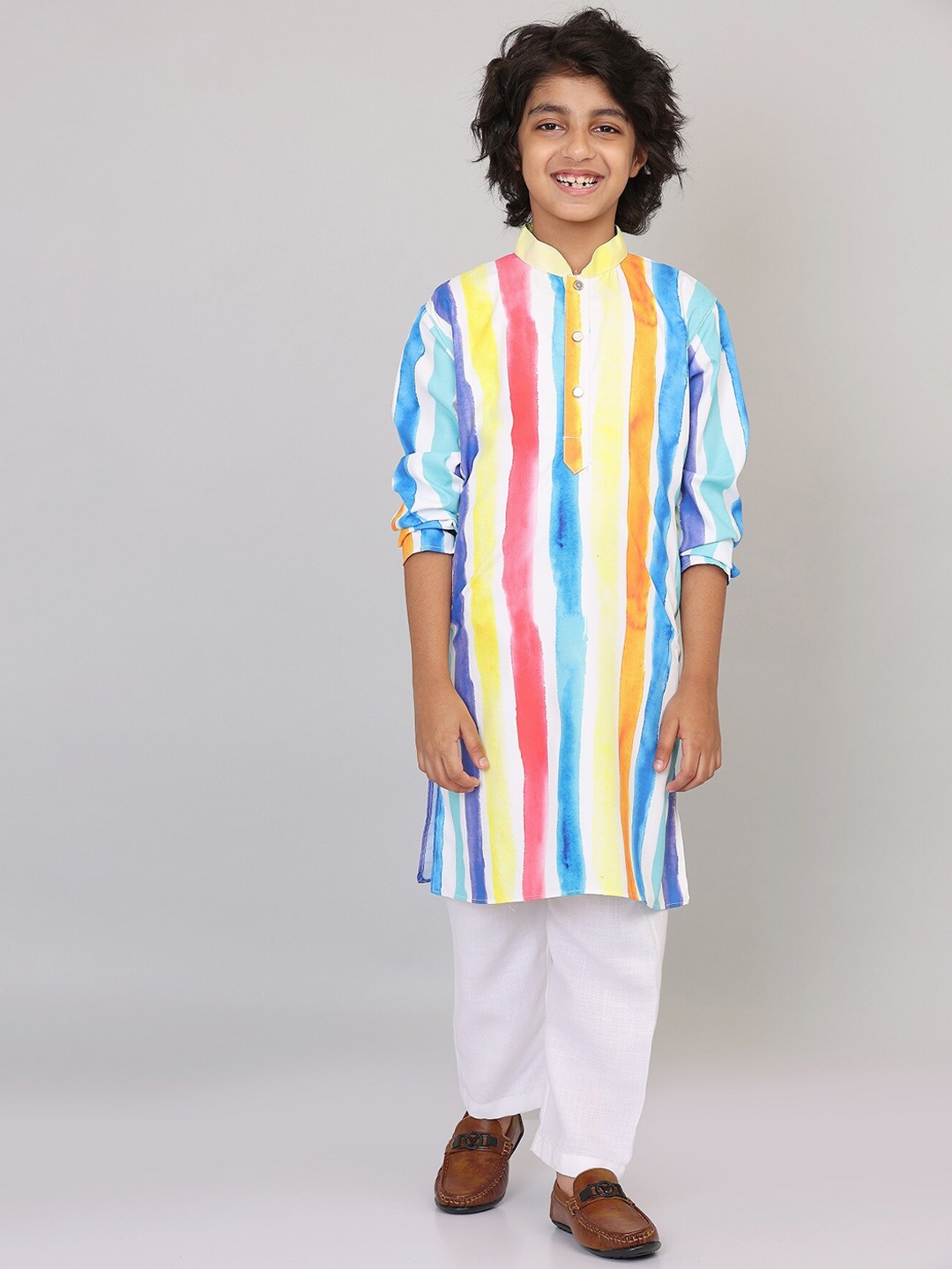 

SmartRAHO Boys Striped Straight Kurta With Pyjamas, White
