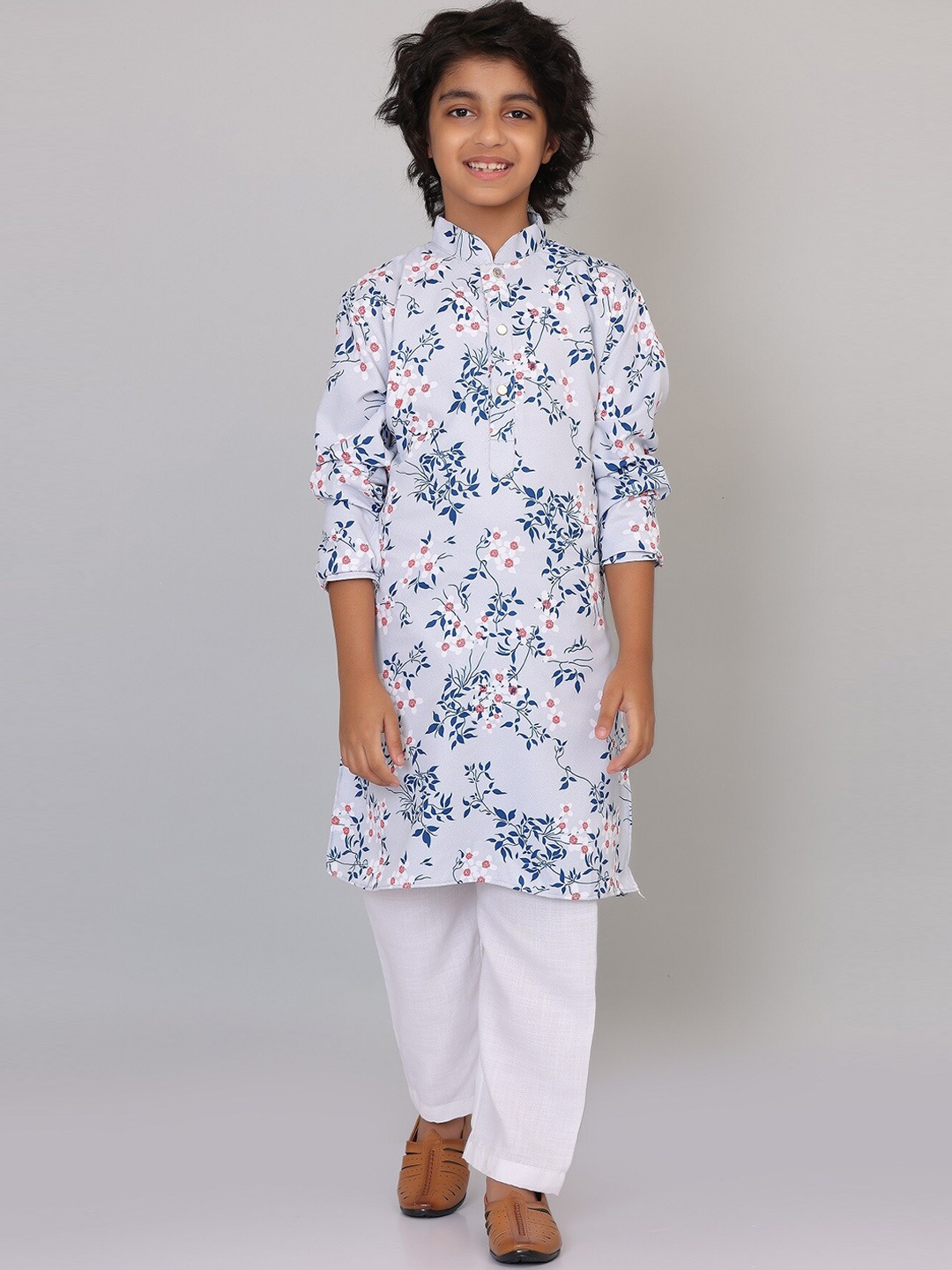 

SmartRAHO Boys Floral Printed Kurta With Pyjamas, Blue