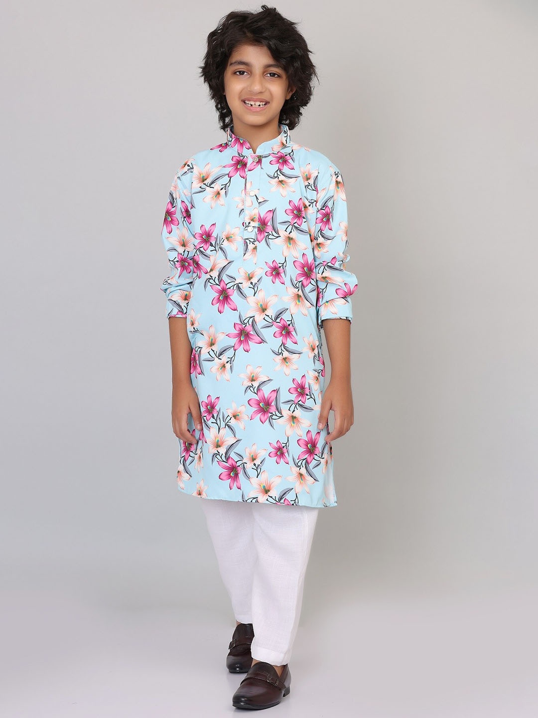 

SmartRAHO Boys Floral Printed Kurta with Pyjamas, Turquoise blue