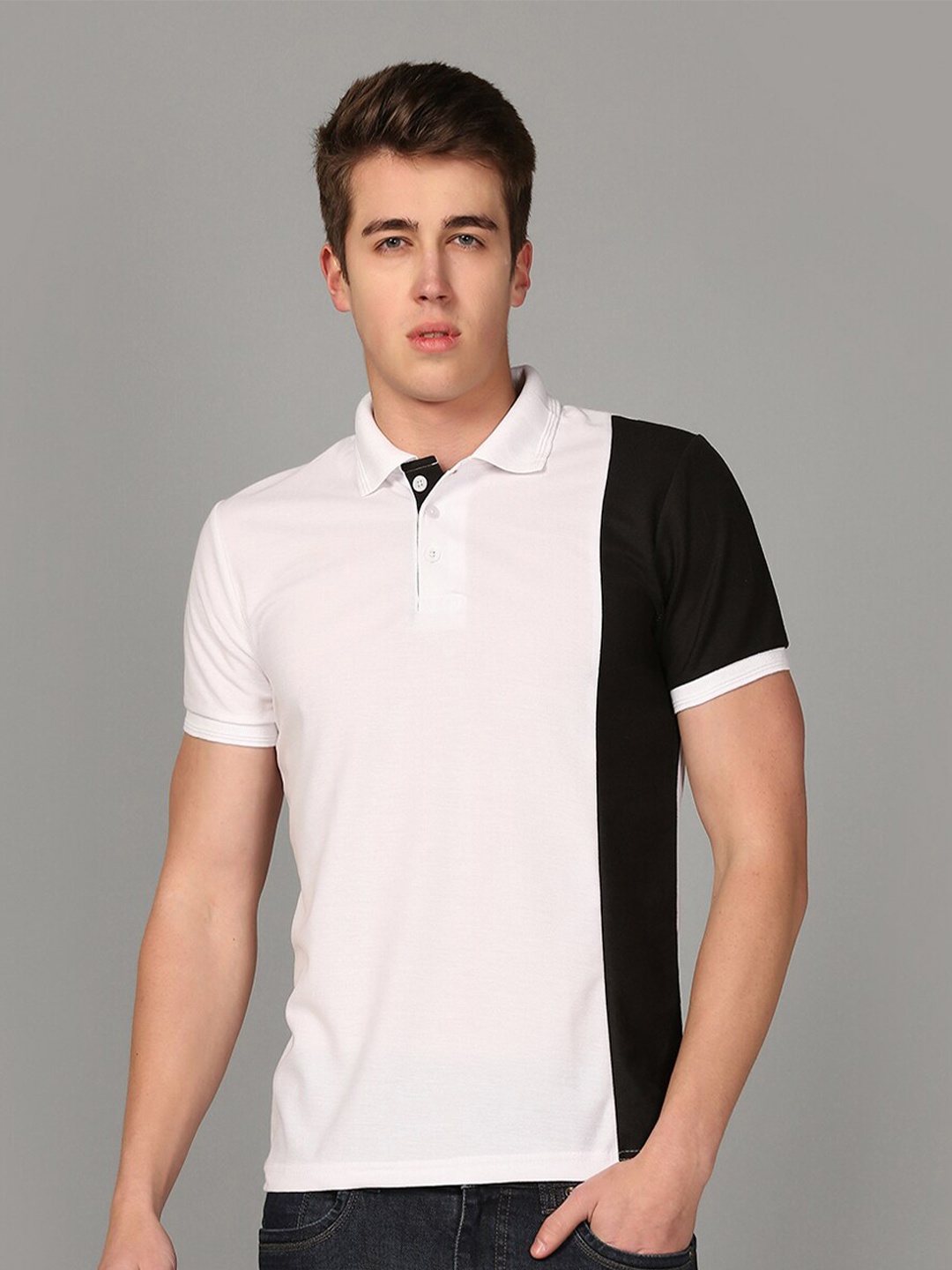 

INKKR Colourblocked Polo Collar T-Shirt, White