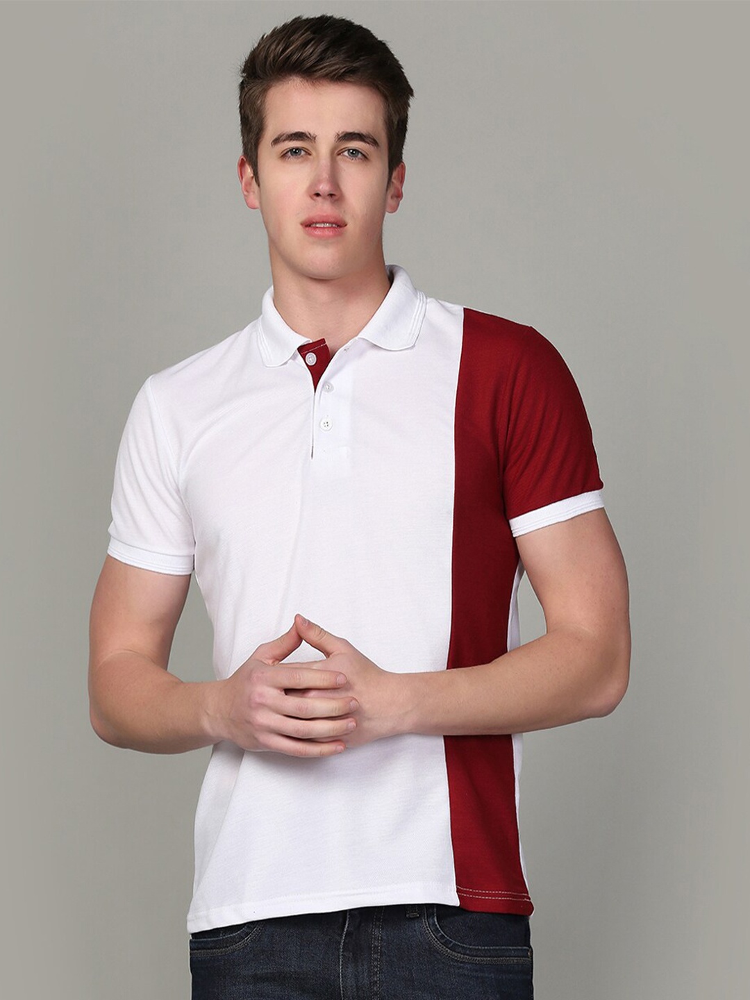 

INKKR Colourblocked Polo Collar T-shirt, White