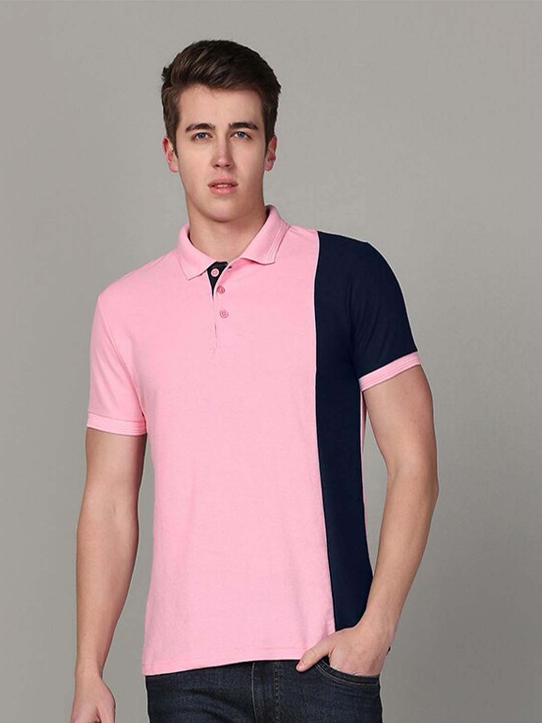 

INKKR Colourblocked Polo Collar T-Shirt, Pink