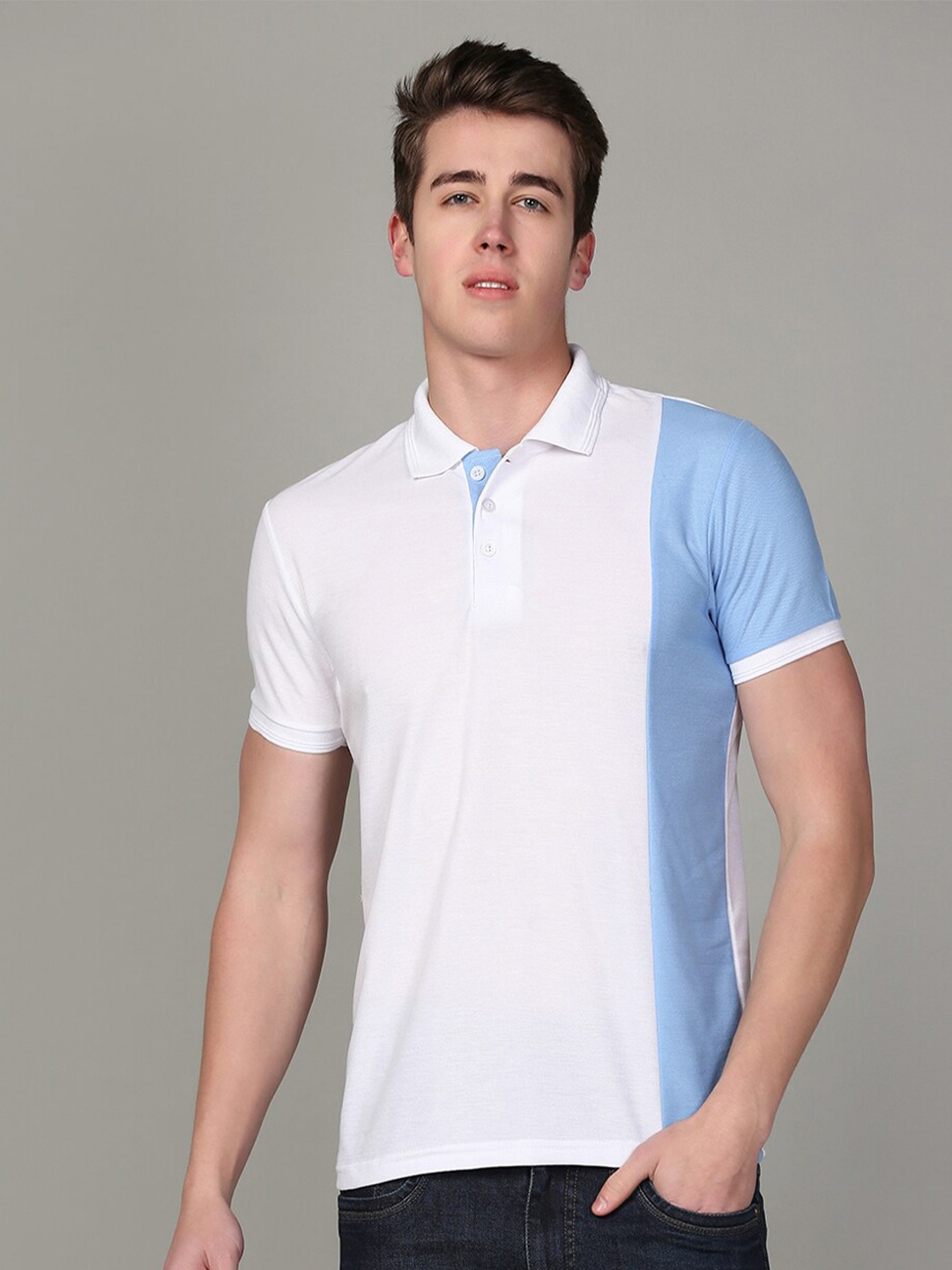 

INKKR Colourblocked Polo Collar T-Shirt, White
