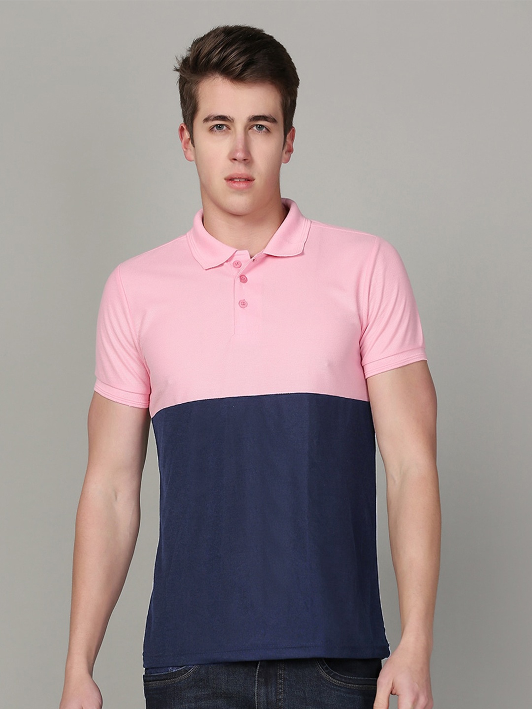 

INKKR Colourblocked Polo Collar T-shirt, Pink
