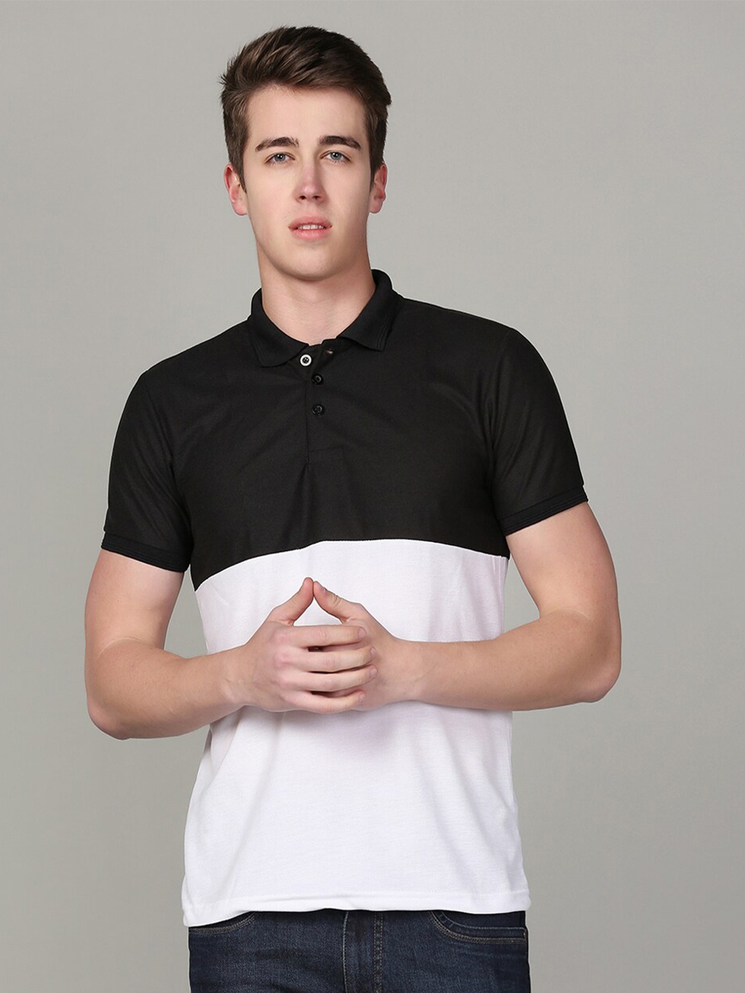 

INKKR Colourblocked Polo Collar T-shirt, Black