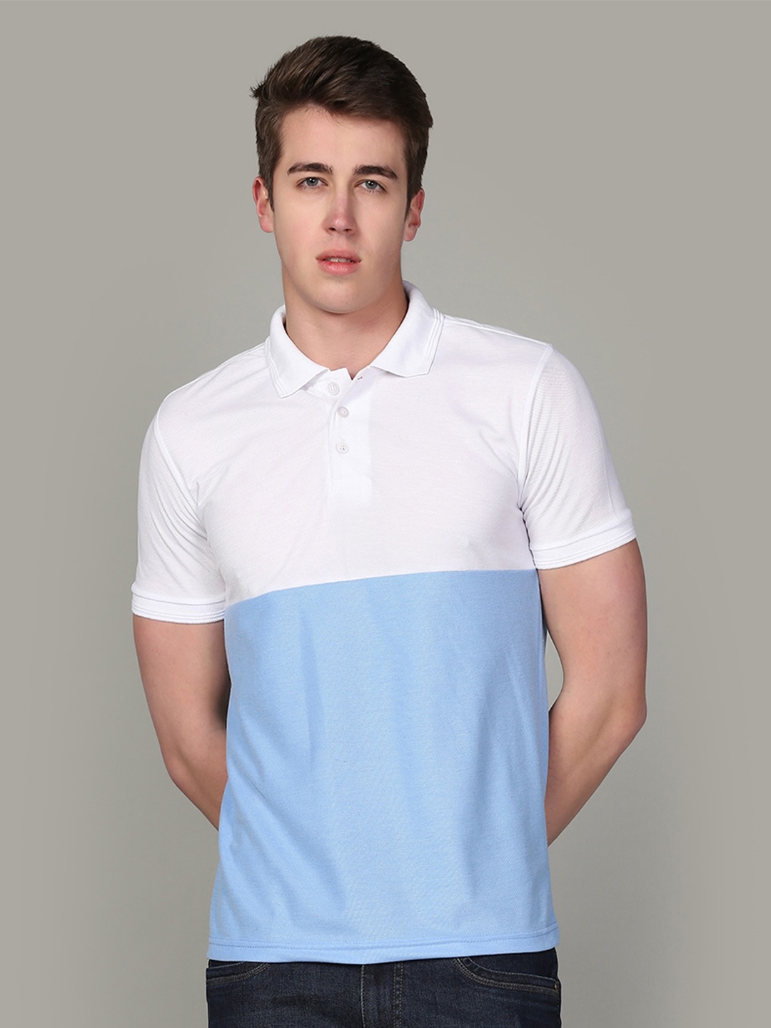 

INKKR Colourblocked Polo Collar T-shirt, Blue
